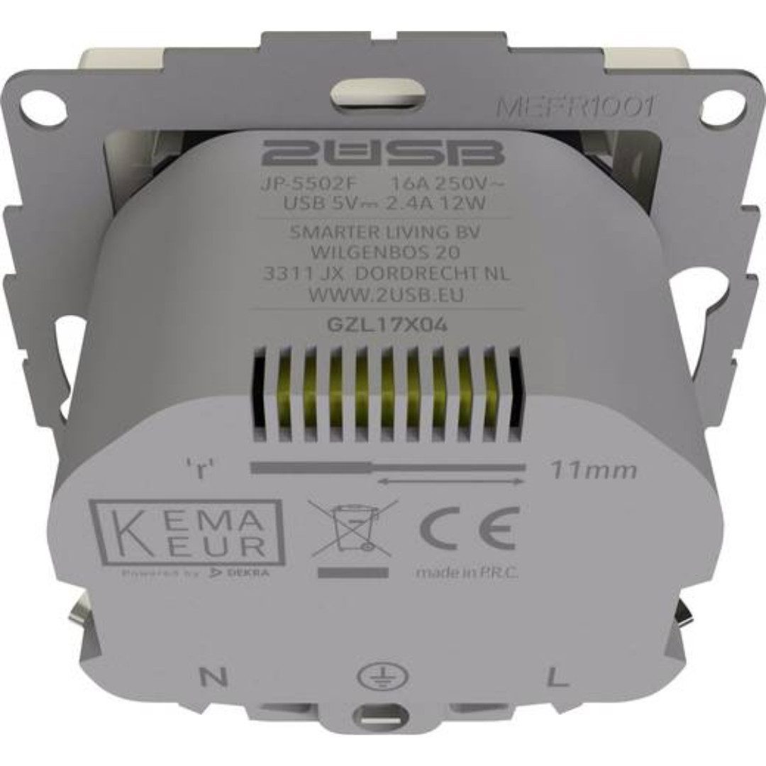 2USB Steckdose 2USB inChargePRO USB AA Steckdose 12W 2.4A Glänzend Weiß