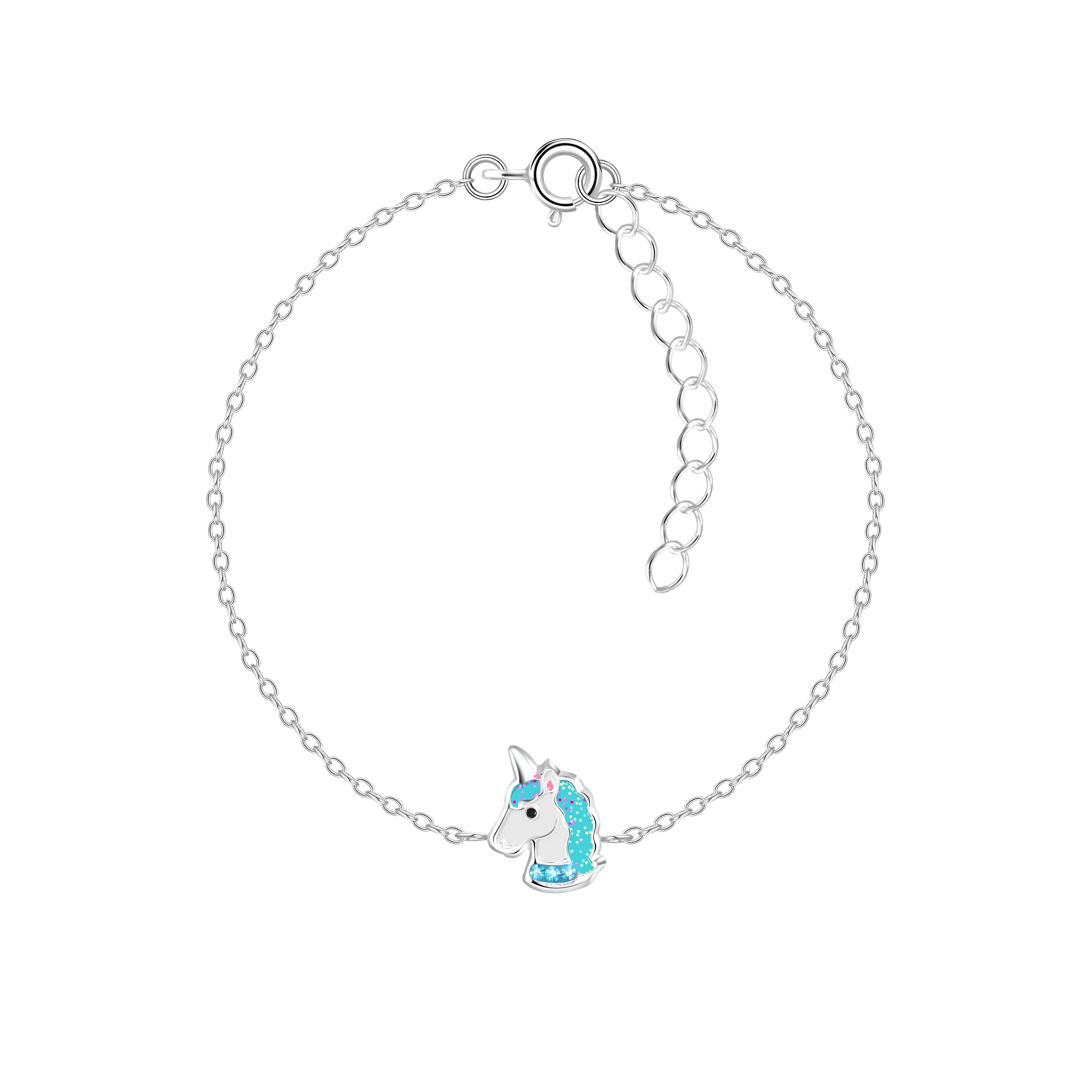 Sterling ALEXANDER YORK 925 5-tlg. aqua, Schmuckset Kristall Silber mit EINHORN Creolen), Anhänger, (Kette