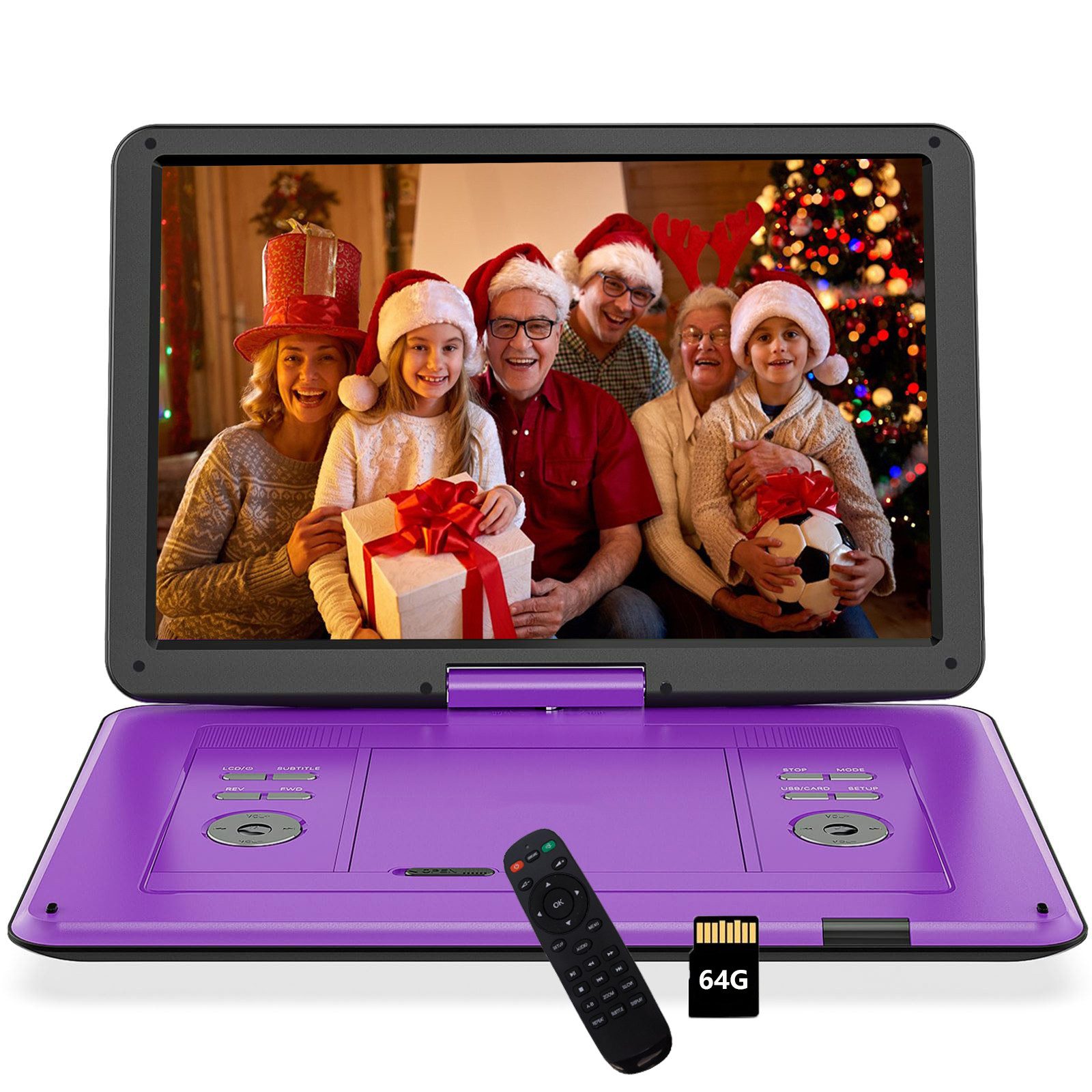 TWUFY 17,5" Tragbarer DVD-Player mit 15,6" großem HD-Display Portabler DVD-Player (Unterstützt USB/TF-Karte/Sync-TV/Projektor-Bildschirm)