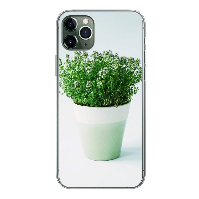 MuchoWow Handyhülle Minimalistischer Topf mit grünem Thymian Handyhülle Apple iPhone 11 Pro Max Smartphone-Bumper Print Handy