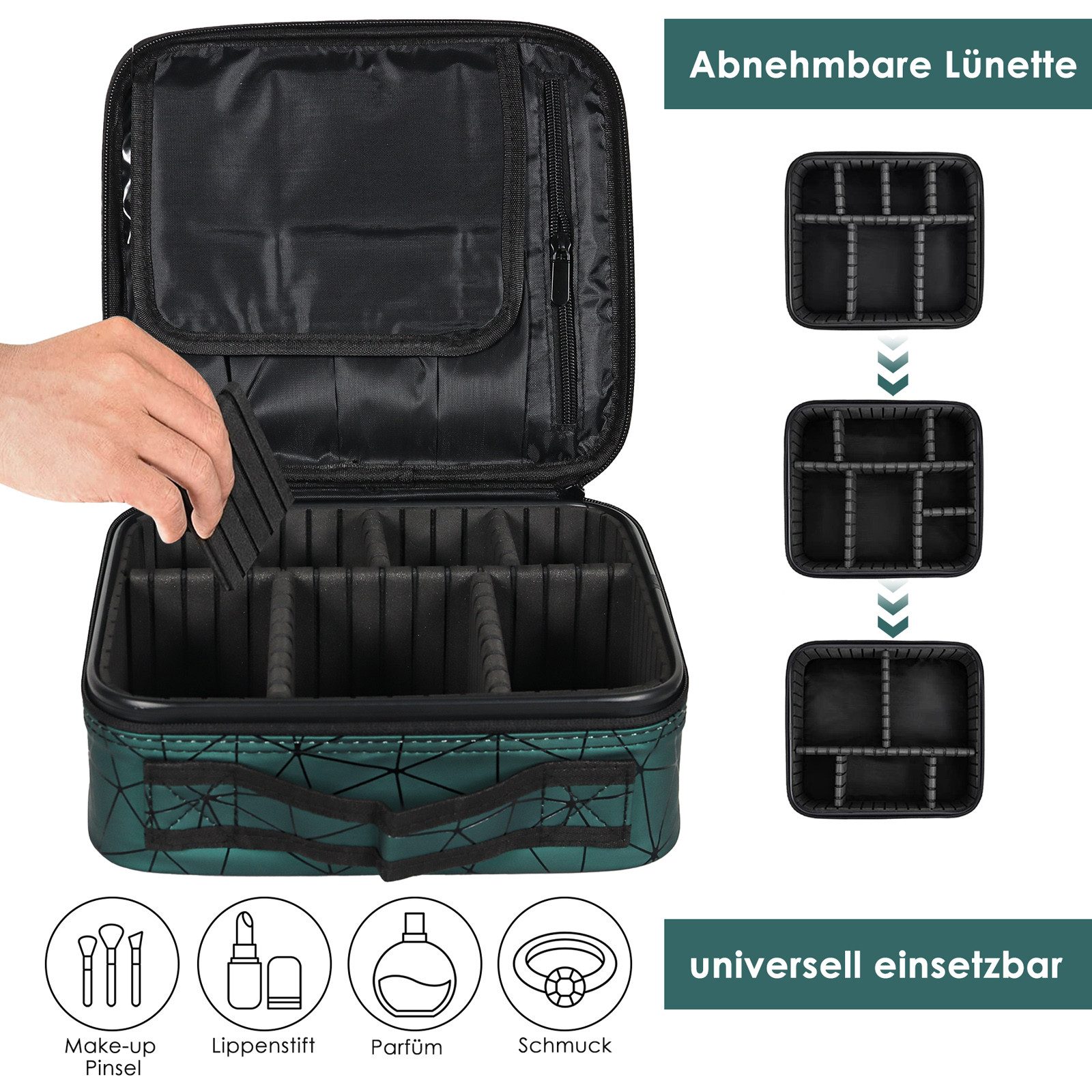 CALIYO Kosmetiktasche Portable Reise Make Up Tasche, Professionelle MakeUp Organizer Tasche, Schmink Aufbewahrung Kosmetische Wasserdicht mit Einstellbaren Teil – Bild 4 von 5