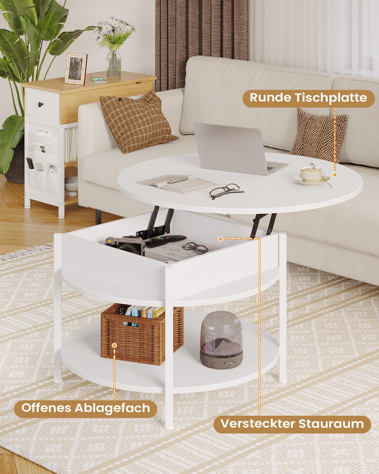 MSMASK Couchtisch Rund, höhenverstellbarer Kaffeetisch mit günstig online kaufen