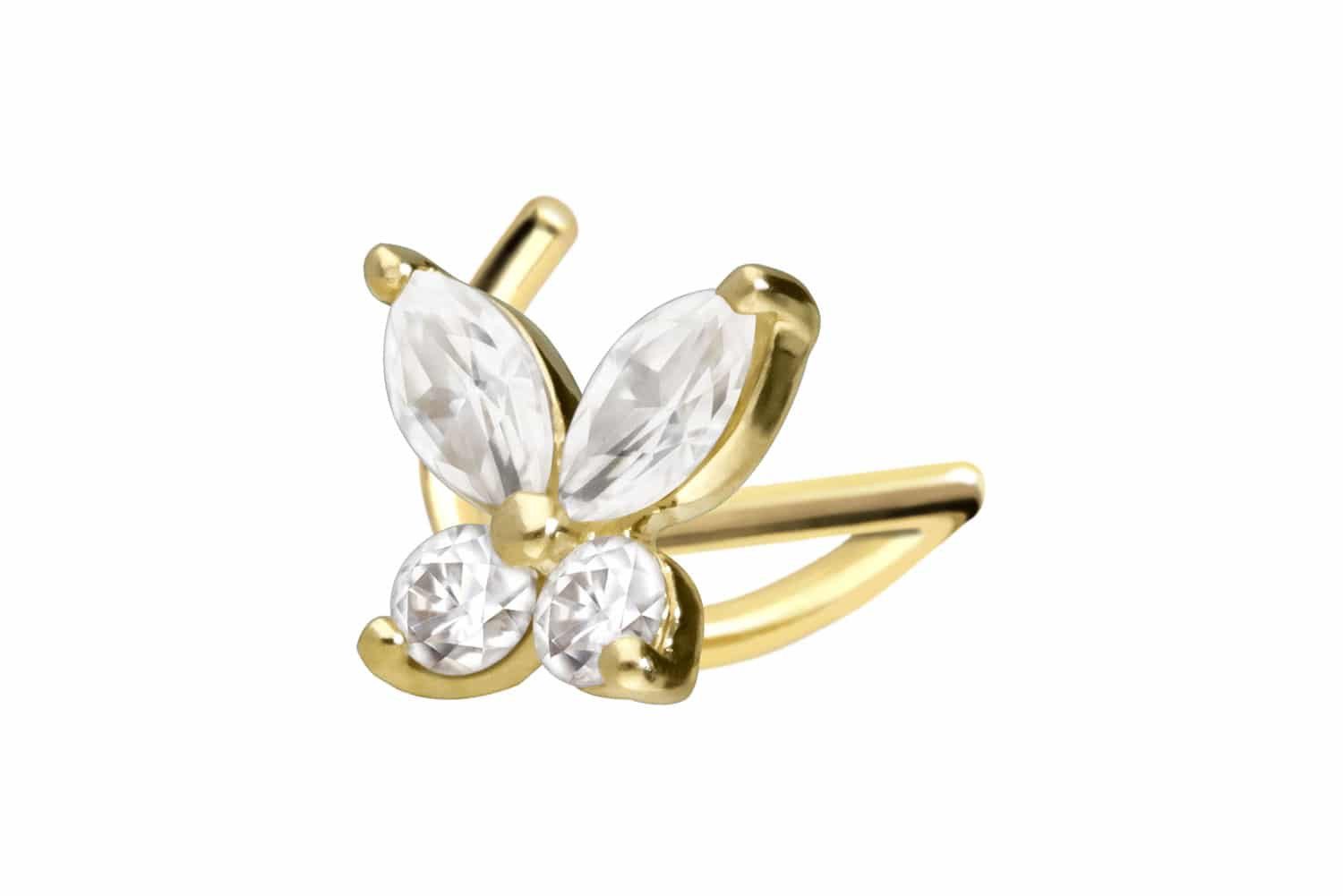 PIERCINGLINE Nasenpiercing 14/18 Karat Gold Nasenstecker Spirale MOISSANIT-SCHMETTERLING (Nasenstecker, 1-tlg)