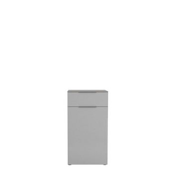 möbelando Kleiderschrank 25643420 (BxHxT: 53x99x40 cm) in weiß matt - Glas seidengrau mit einer Schublade und einer Tür