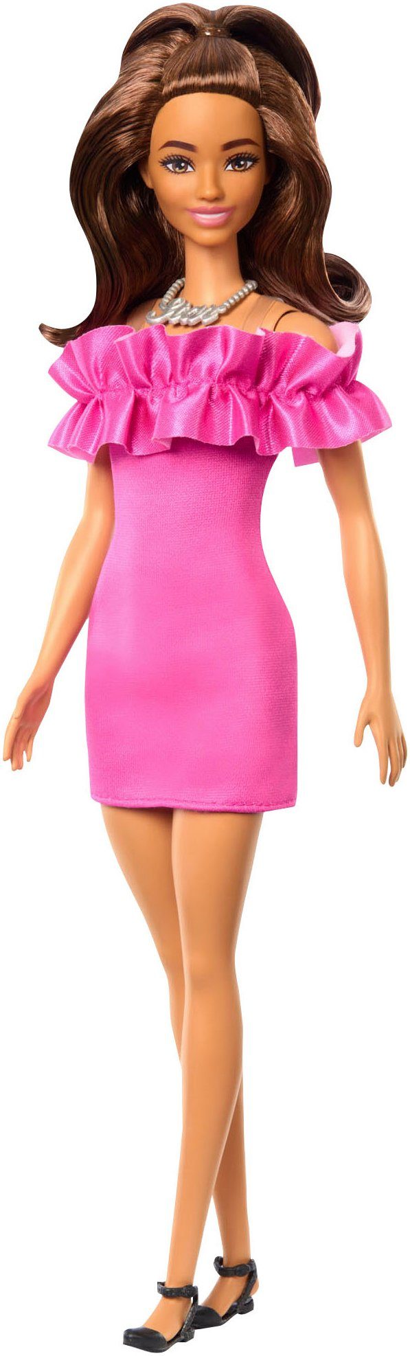 Barbie Anziehpuppe Fashionistas, pinkfarbenes Kleid mit Rüschenärmeln günstig online kaufen