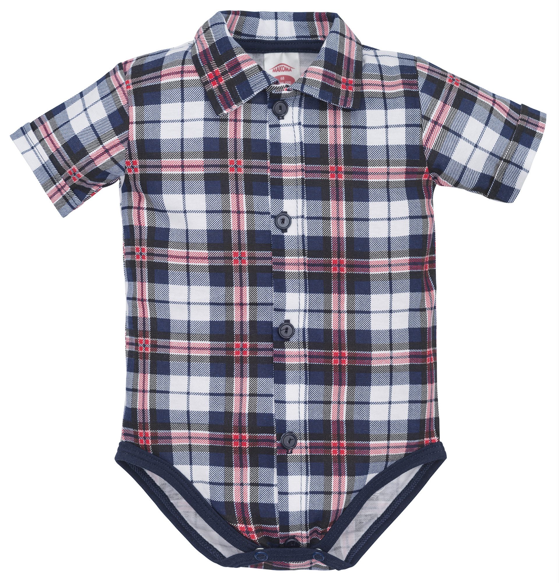 Makoma Hemdbody Baby Body Hemd Kariert mit Kragen Kurzarm 100% Baumwolle
