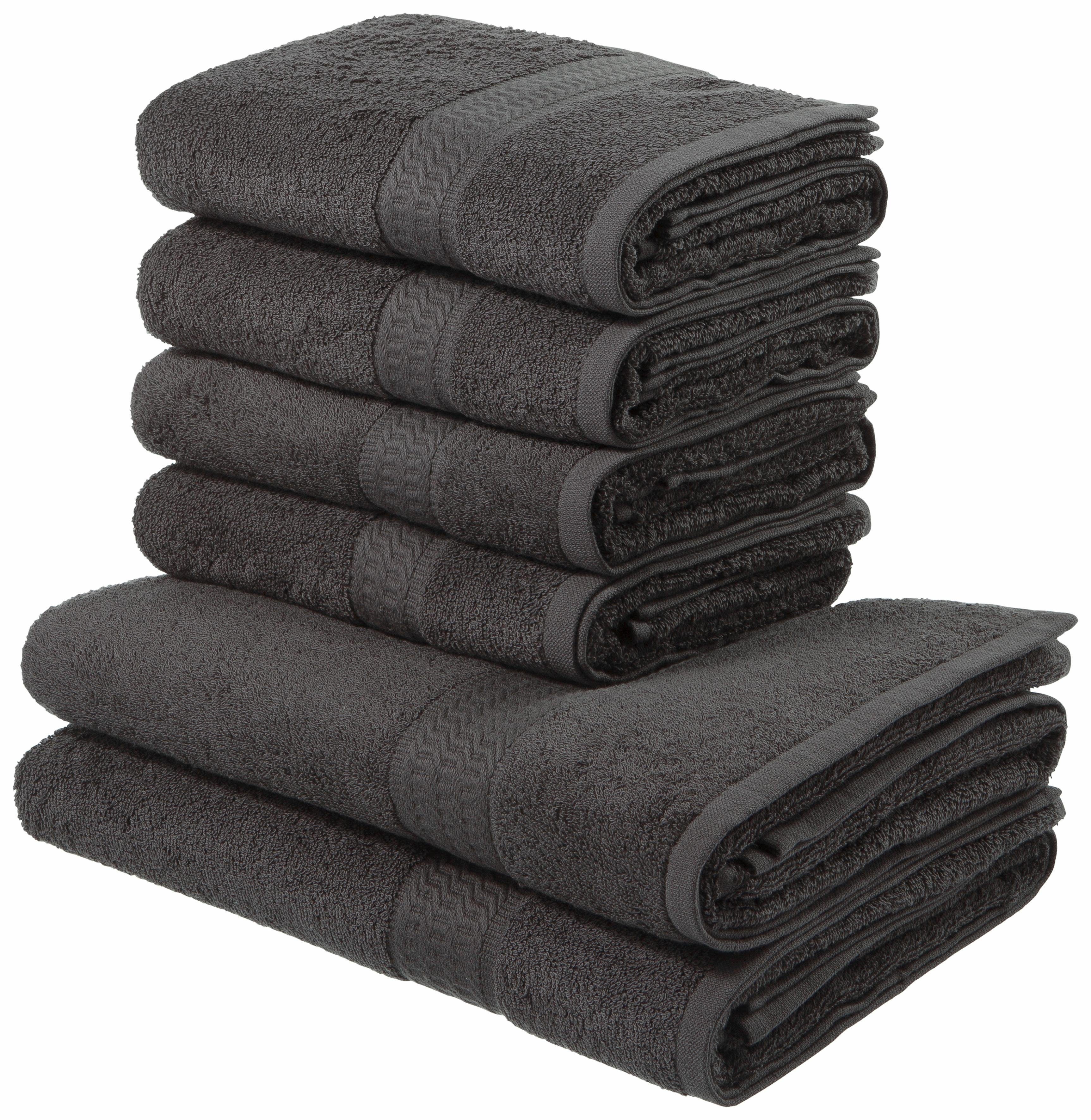 OTTO home Handtuch Set Juna, 6-tlg., 2 Duschtücher (70x140) 4 Handtücher (50x100), Walkfrottee (6-St), 100% Baumwolle, Handtuch-Set mit Bordüre, Uni-Farben, weich