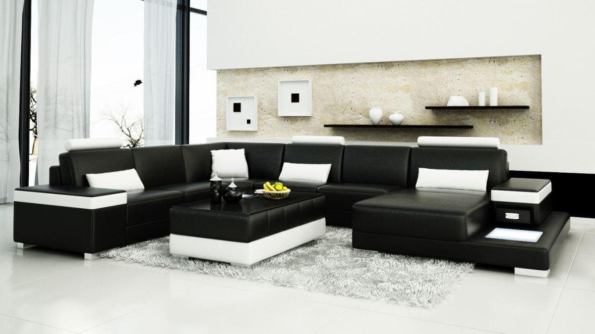 JVmoebel Ecksofa, Ledersofa Designer Schwarz/Weiß Ecksofa Form Sofa Polster Couch Wohnlandschaft U