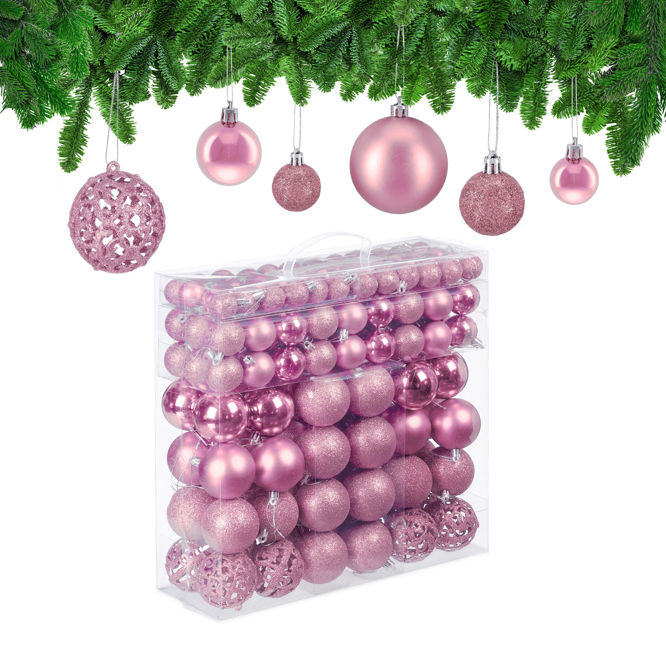 relaxdays Weihnachtsbaumkugel Weihnachtskugeln im 150er Set, Rosa