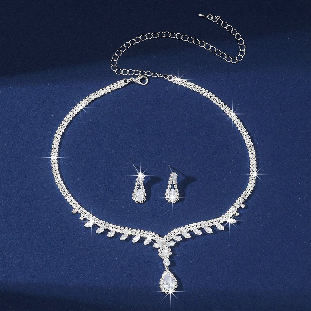 Schmuckset Tropfen-Halskette, (1-tlg) Strass-Zirkon-Ohrringe, DAYUT Kleid-Schmuck-Set