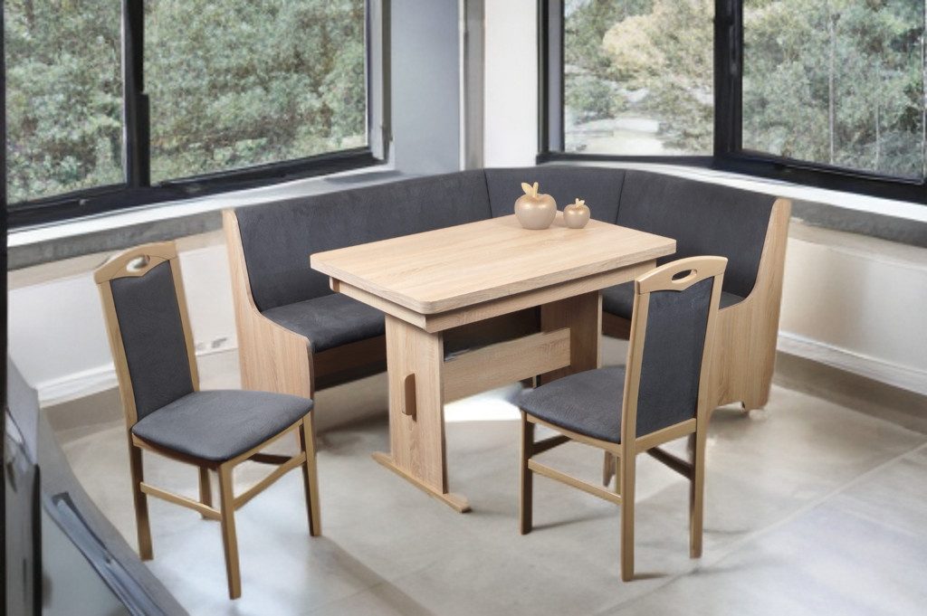 Stolebaenk Eckbankgruppe Bremen MANITI, (Eckbank Set, 1xEckbank, 1xTisch, 2x Stuhl), Beidseitig aufbaubar