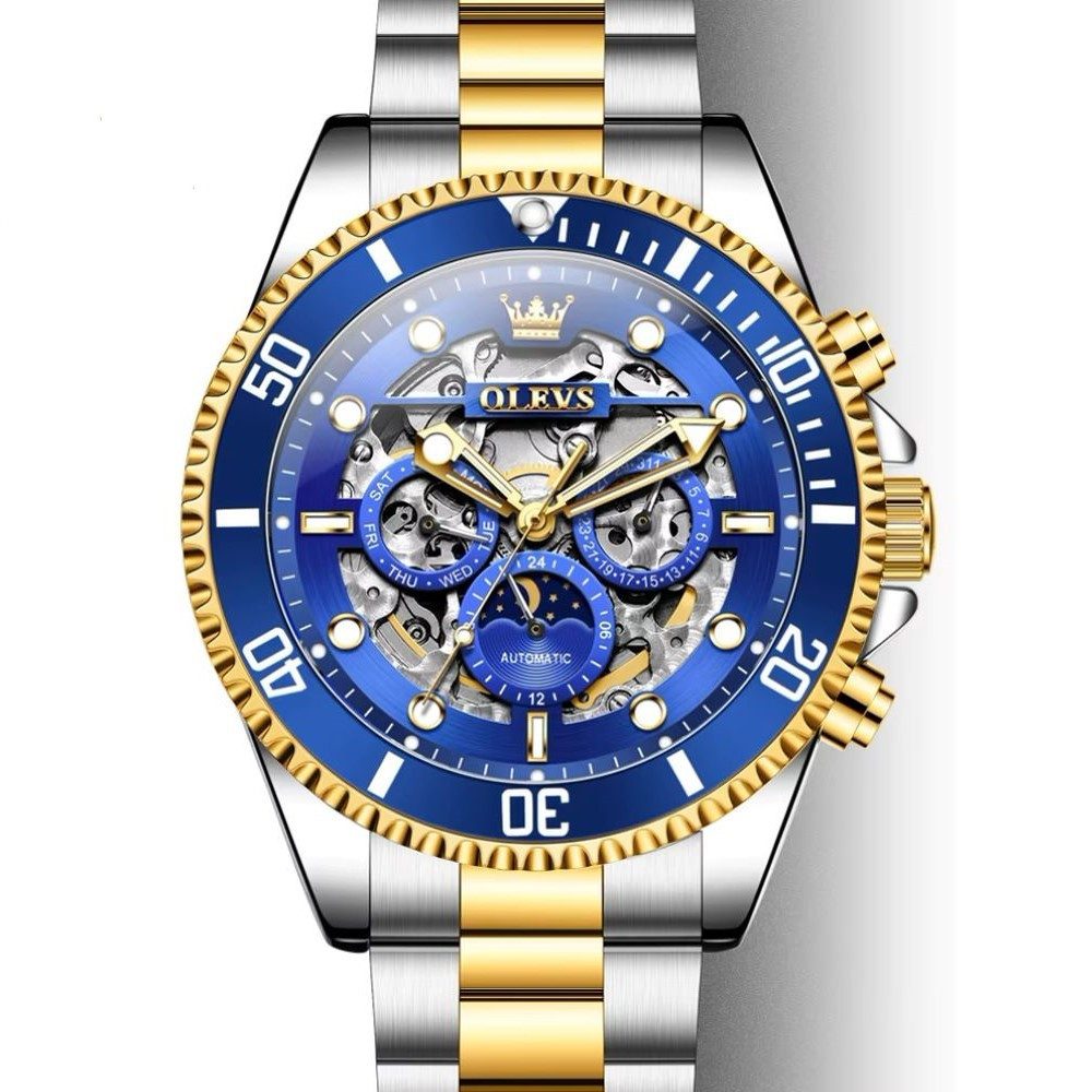 Automatikuhr OLEVS 6715 Herrenuhr Automatik Chronograph Bi Color Blau 6715