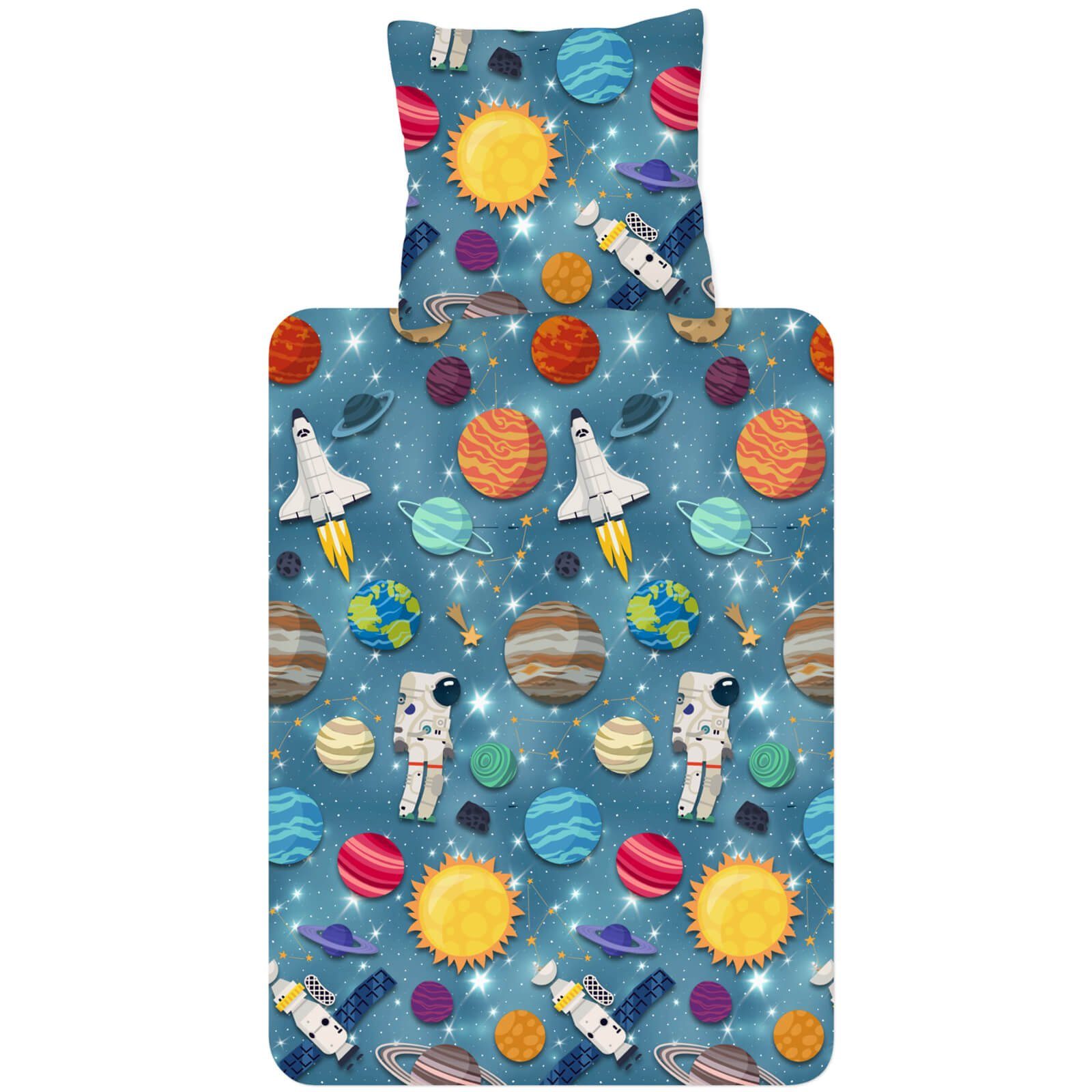 ESPiCO Kinderbettwäsche Spaceworld Trendy Bedding, Flanell, 2 teilig, Raketen, Erde, Weltraum