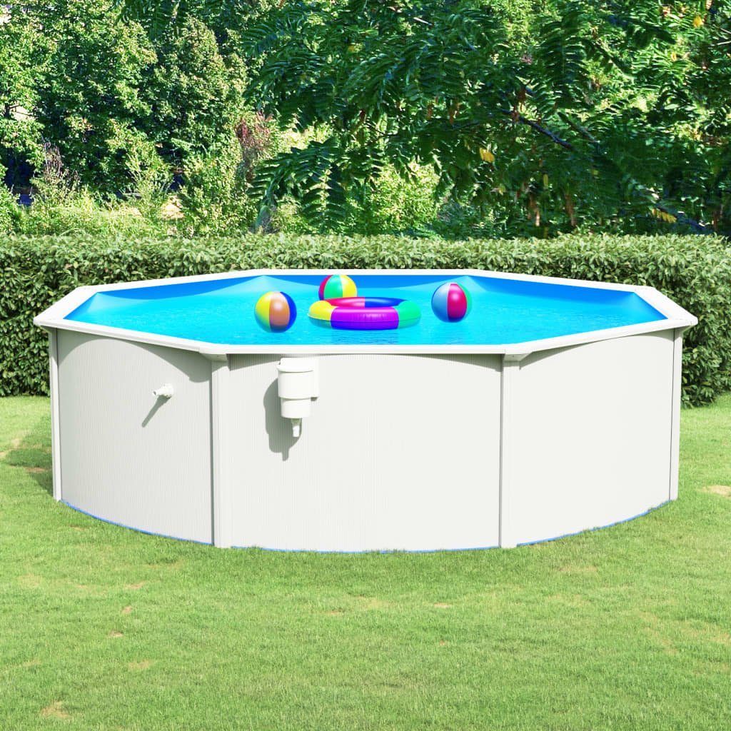 vidaXL Schwimmbecken Pool mit Stahlwand Rund 460x120 cm Weiß
