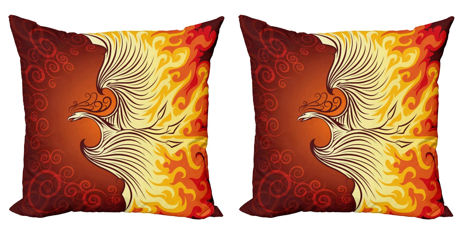 Orange Phoenix-Vogel Stück), Modern Doppelseitiger (2 Abakuhaus Flammen Digitaldruck, Kissenbezüge Accent in