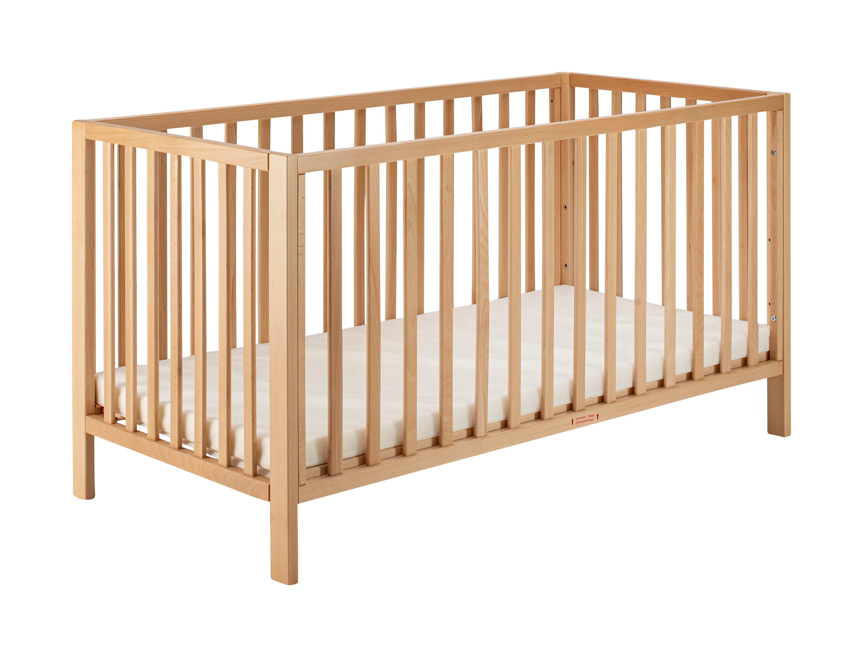 Schardt Babybett MIKA Gitterbett 70x140cm, Buche massiv, naturfarben lackiert