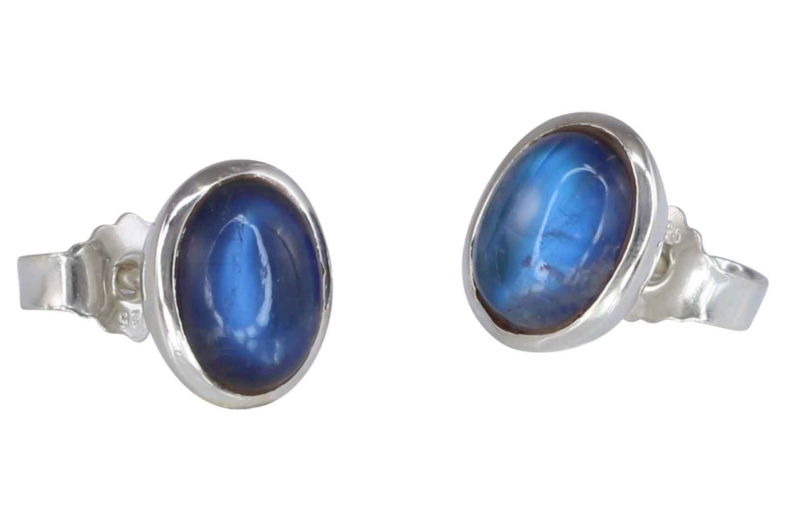 ALUNA Paar Ohrstecker Silber 925 mit Regenbogen-Mondstein oval (inkl. Ювелирные изделияbox), bläulich schillernd - für jeden Tag und Anlaß - Geschenk_er039x23