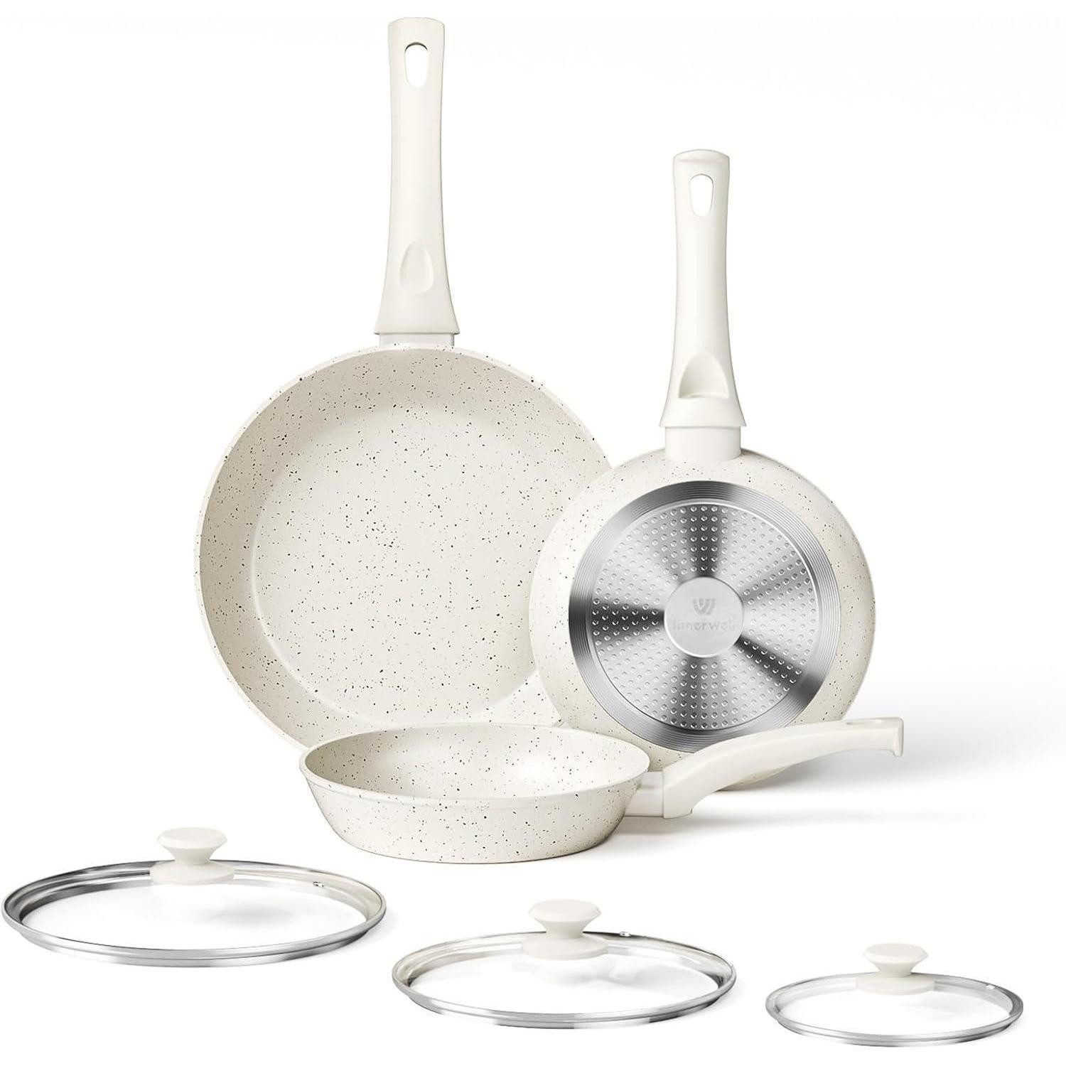 LuxusKollektion Pfannen-Set 6-teiliges Keramik Pfannenset 20/24/28cm mit Deckel Induktion Antihaft