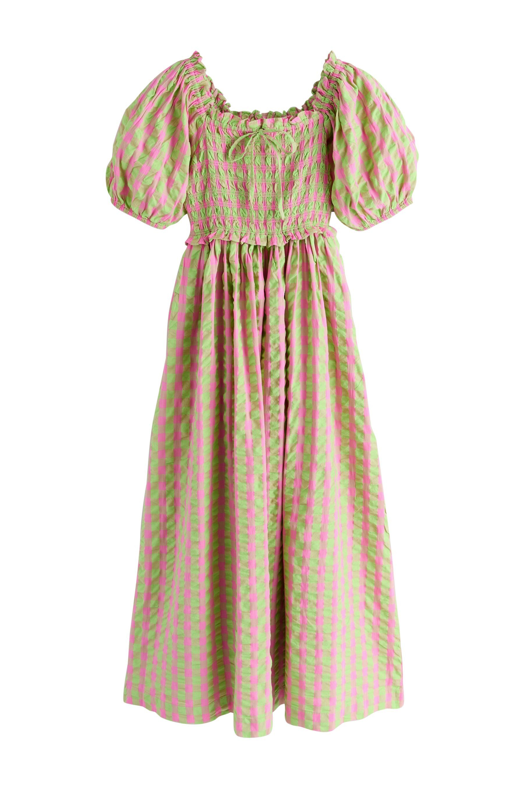 Midikleid Gerafftes Midikleid mit Puffärmeln