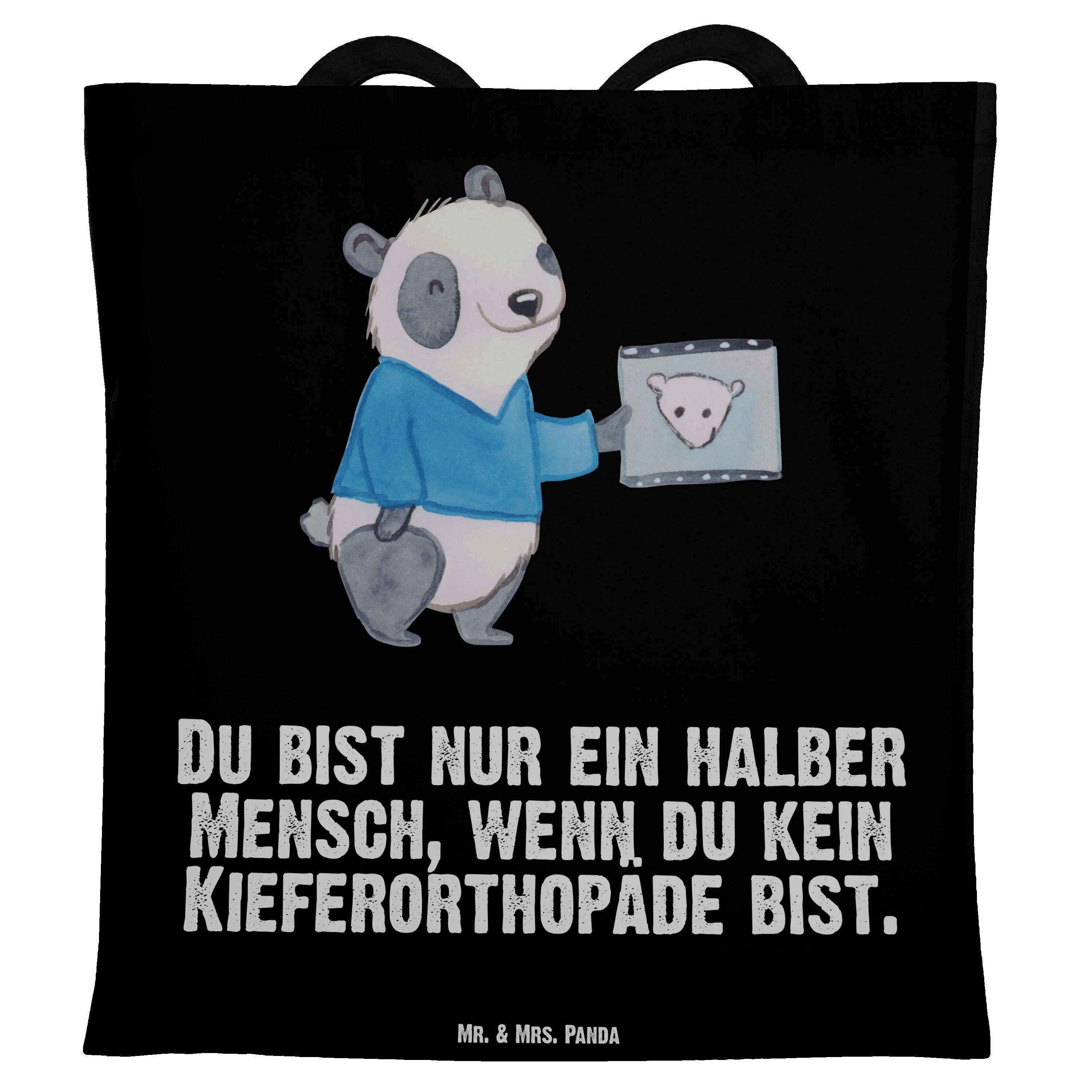 Schwarz Abschi - Mrs. Kieferorthopäde Herz & Mr. mit Geschenk, Panda Einkaufstasche, Tragetasche (1-tlg) -