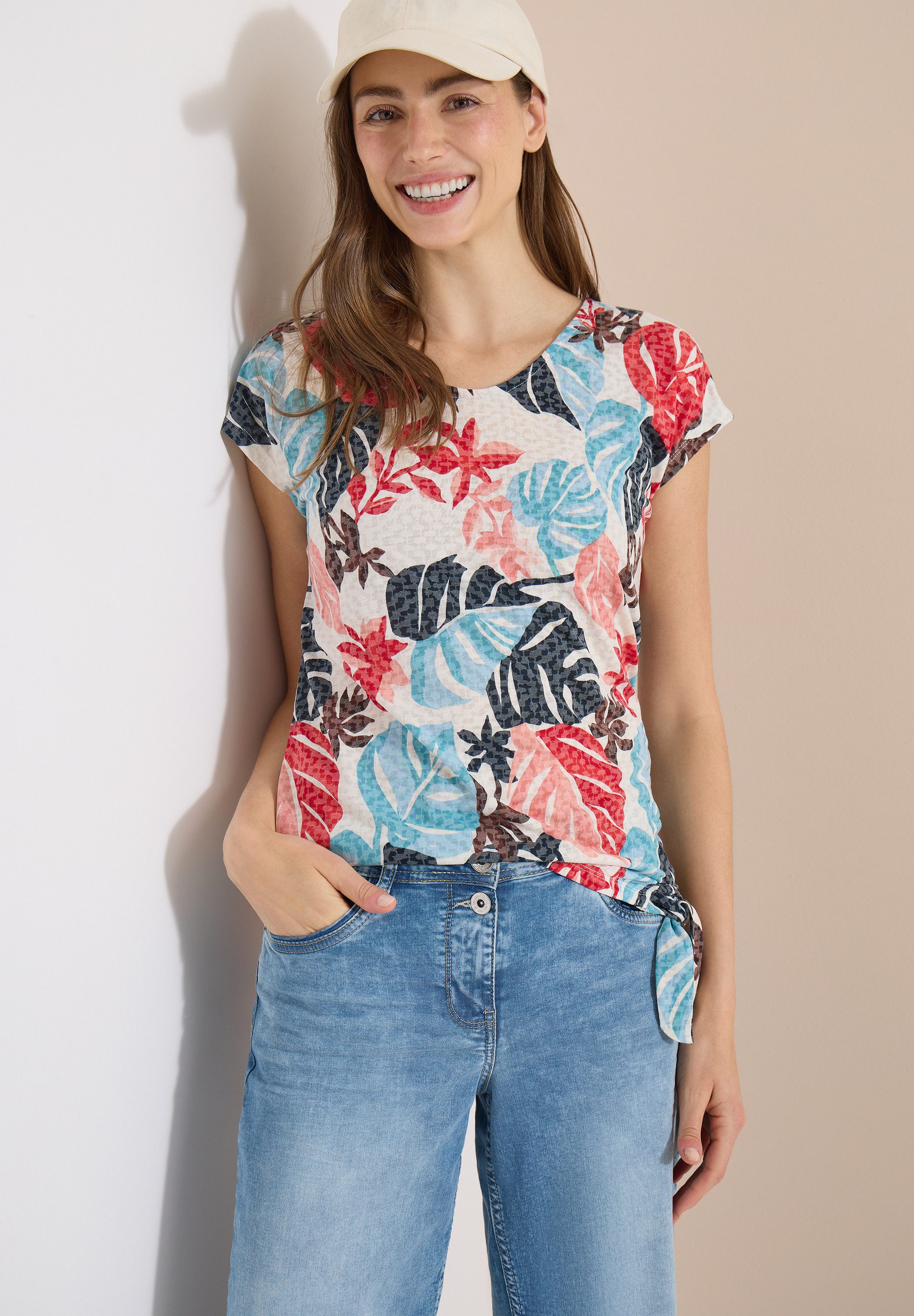 CECIL Kurzarmshirt Sommershirt in Ausbrenner-Optik/mit floralem Print – Bild 4 von 5