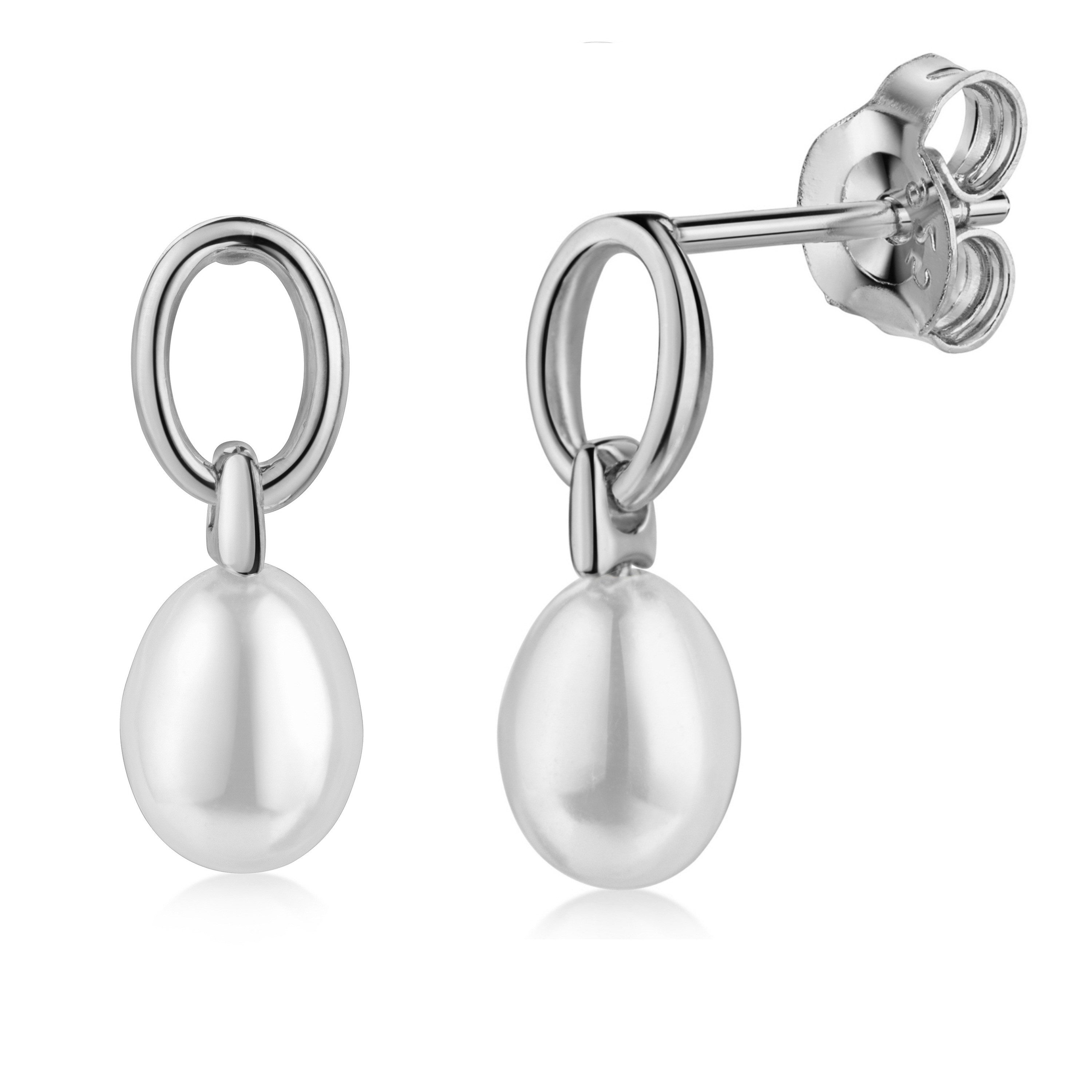 Firetti Paar Ohrstecker Schmuck Geschenk Silber 925 Ohrringe Perl-Design in Tropfenform, Made in Germany - mit Süßwasserzuchtperle