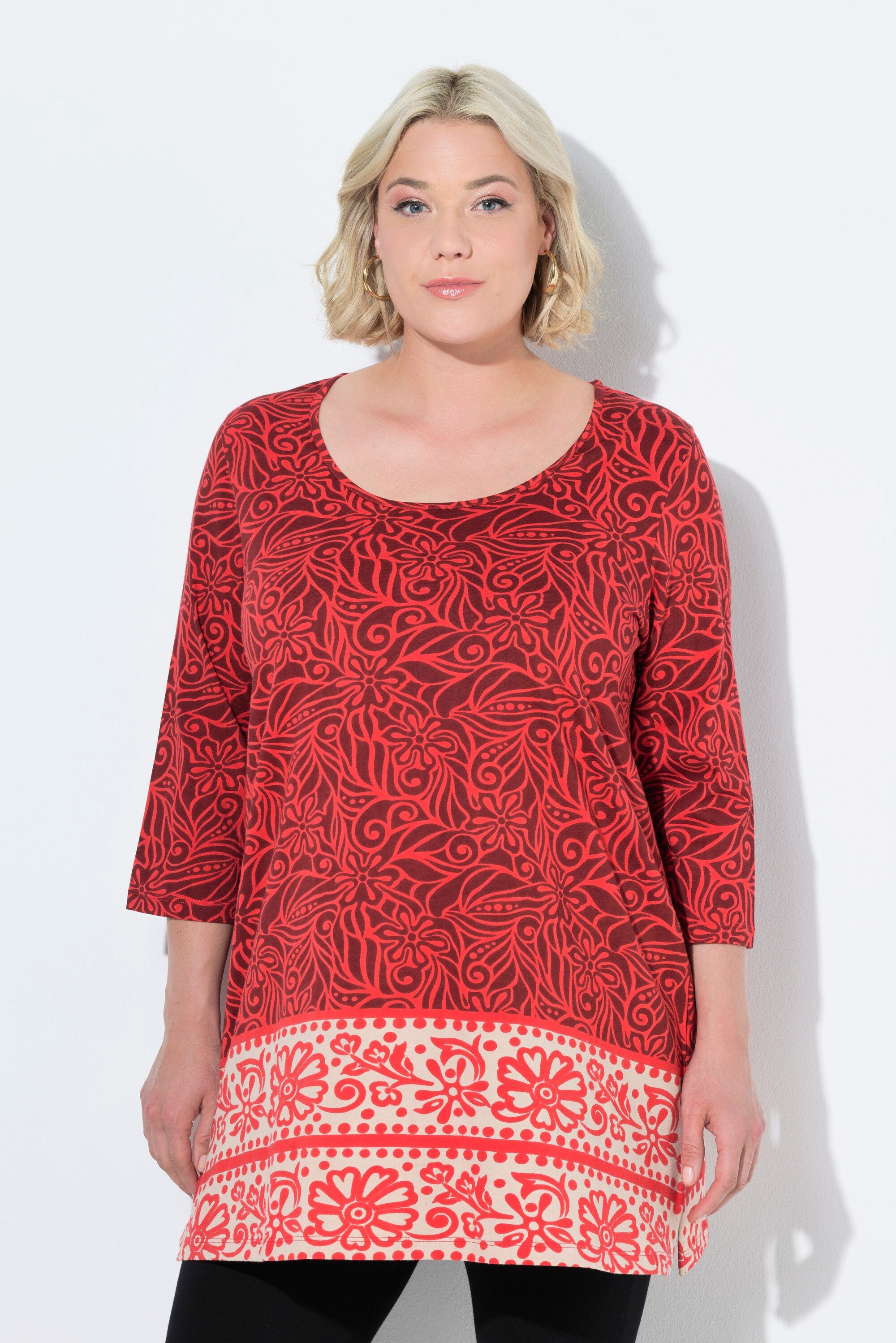 Ulla Popken Longshirt Longshirt A-Linie Rundhalsausschnitt 3/4-Arm günstig online kaufen