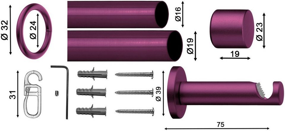 Gardinenstange Andrax, indeko, Ø 20 mm, 1-läufig, ausziehbar, verschraubt,  Aluminium, stufenlos verstellbare Teleskopstange