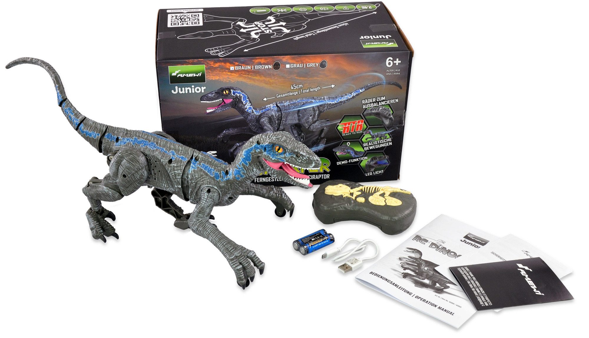 Thumbnail - Amewi RC-Bagger Amewi RC Dinosaurier Velociraptor 2,4GHz RTR, grau