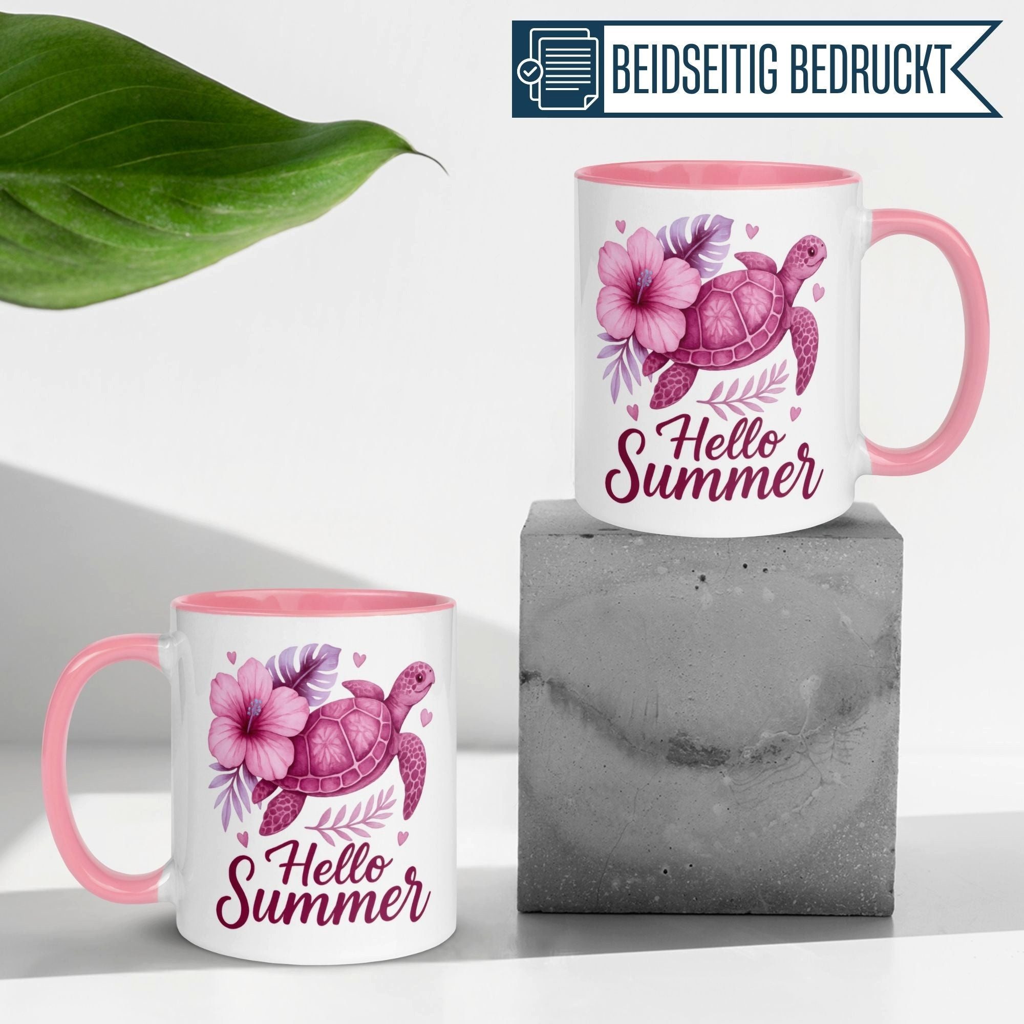 Momentals Tasse Schildkröte – „Hello Summer“ – lustiges Sommer Schildkröten Geschenk, Gratis Versand · Links-&Rechtshänder · Spülmaschinenfest