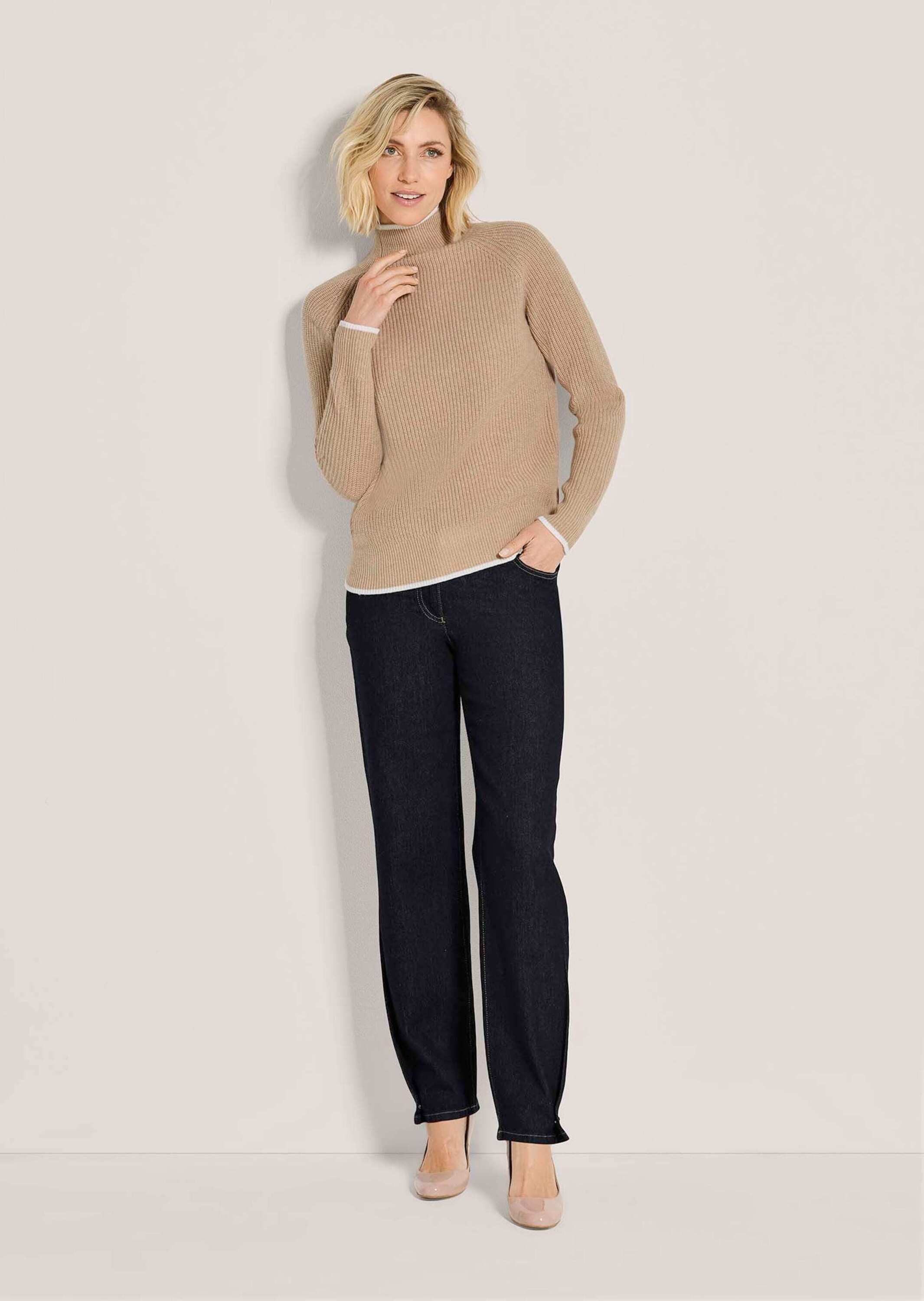 MADELEINE Strickpullover Wollpullover mit Stehkragen & Perlfang Lange Raglanärmel, gerippte Bündchen & sportiv-eleganter Look