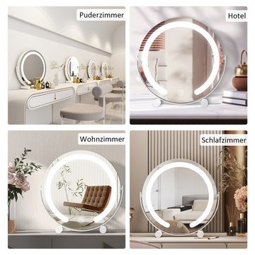 WDWRITTI Schminkspiegel LED Kosmetikspiegel Tischspiegel (Make Up Spiegel Rund, 3Lichtfarben, Helligkeit dimmbar), Touch, 360° Drehbar