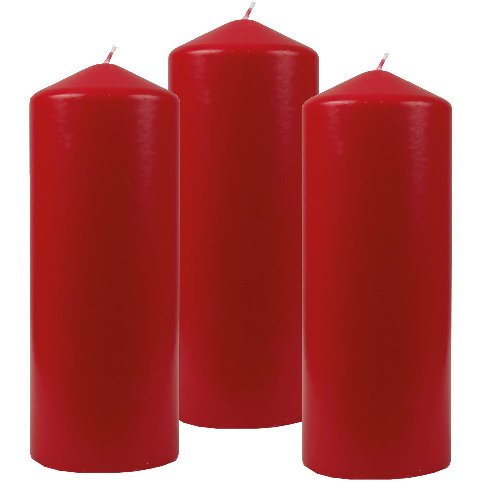 HS Candle Stumpenkerze Farben - Wachskerzen x 17cm Dekokerze in vielen (3-tlg), Rubinrot Ø6cm Kerze