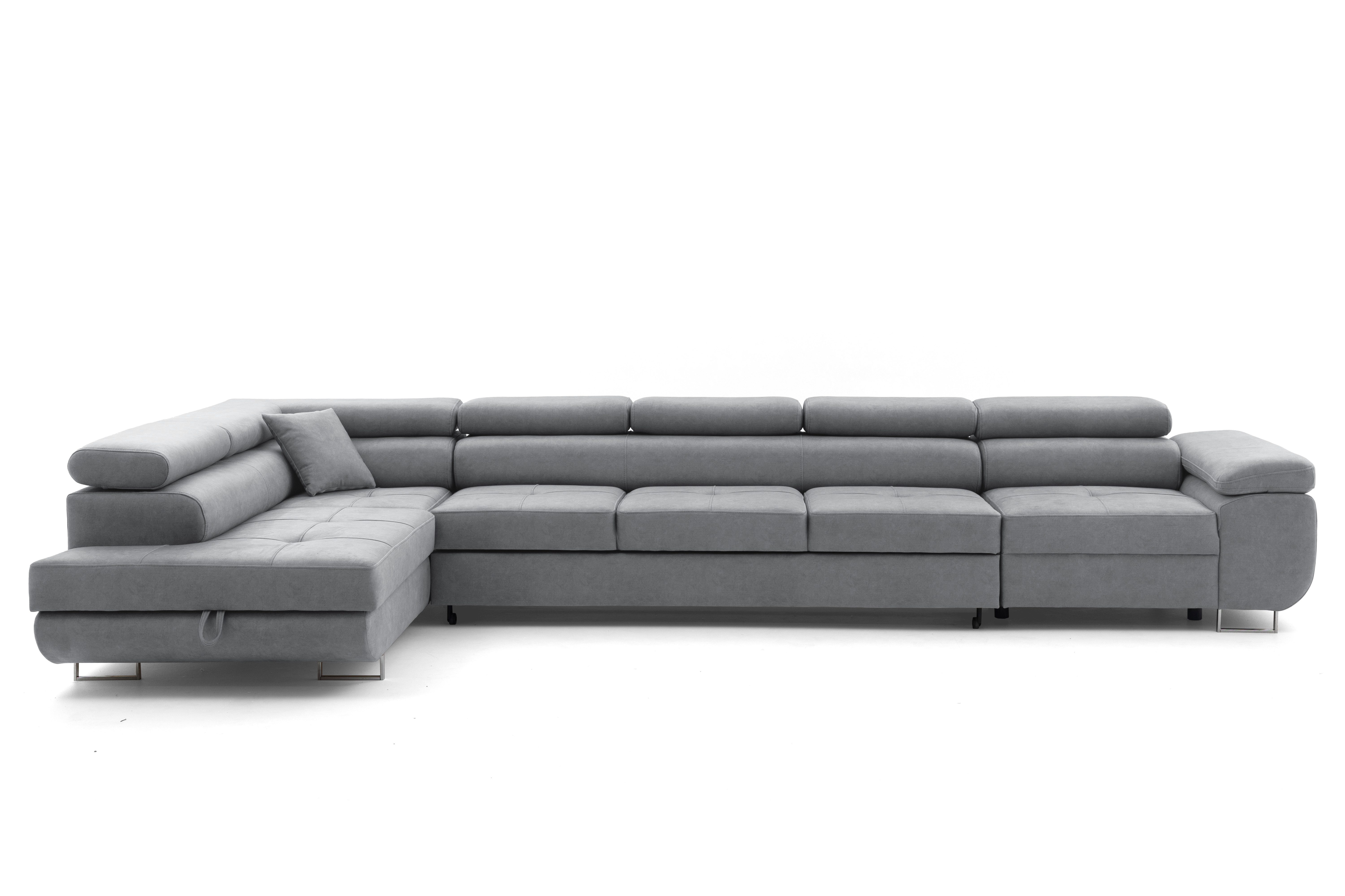 Muffo Ecksofa WILD XXL, mit Bettkasten, Hohe Metallfüße, verstellbare Kopfstützen, Liegefläche 125x240