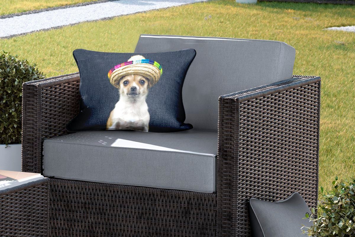 MuchoWow Dekokissen Hund Polyester, Schwarz, Outdoor-Dekorationskissen, Dekokissenbezug, - - Kissenhülle Sombrero