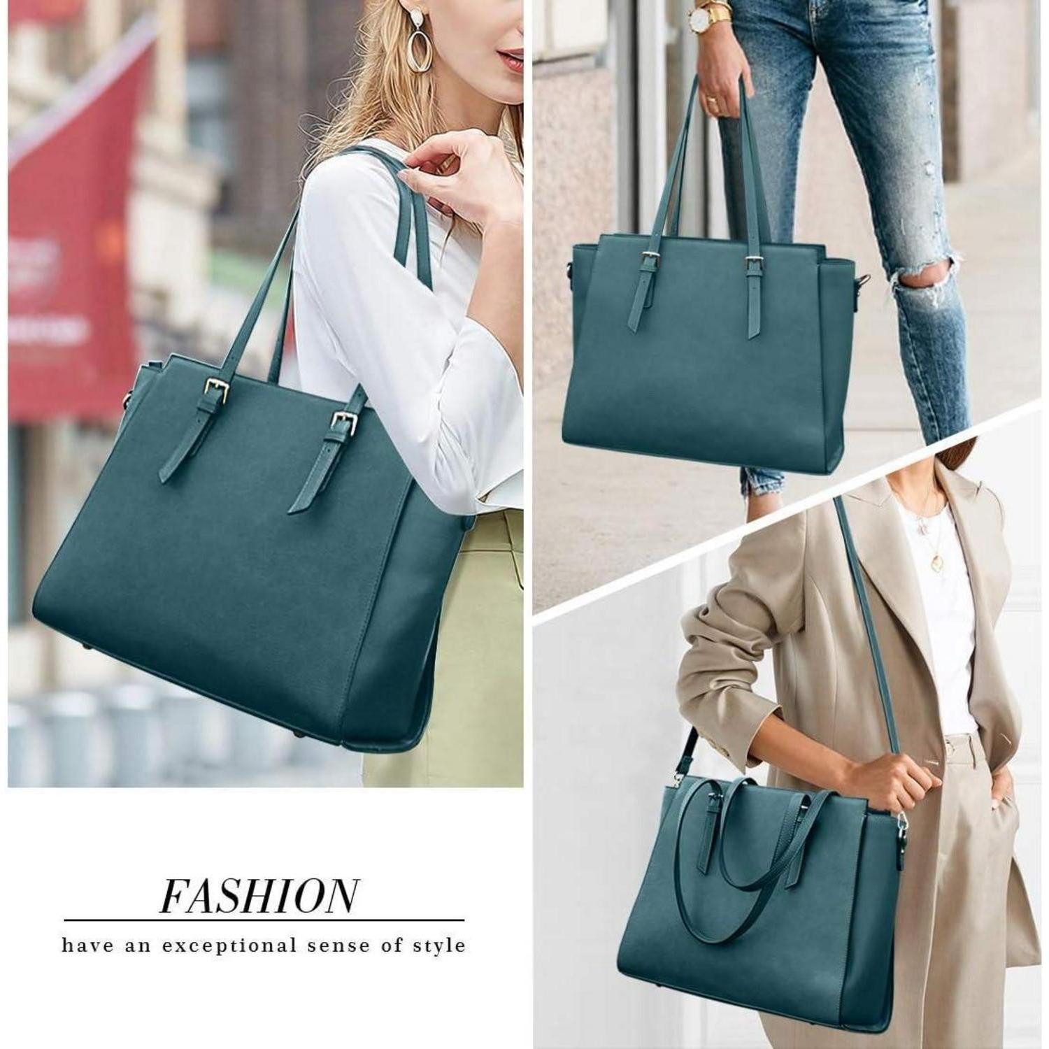 LuxusKollektion Shopper Handtasche Damen Schwarz Große Shopper Elegant Leder 15.6 Zoll