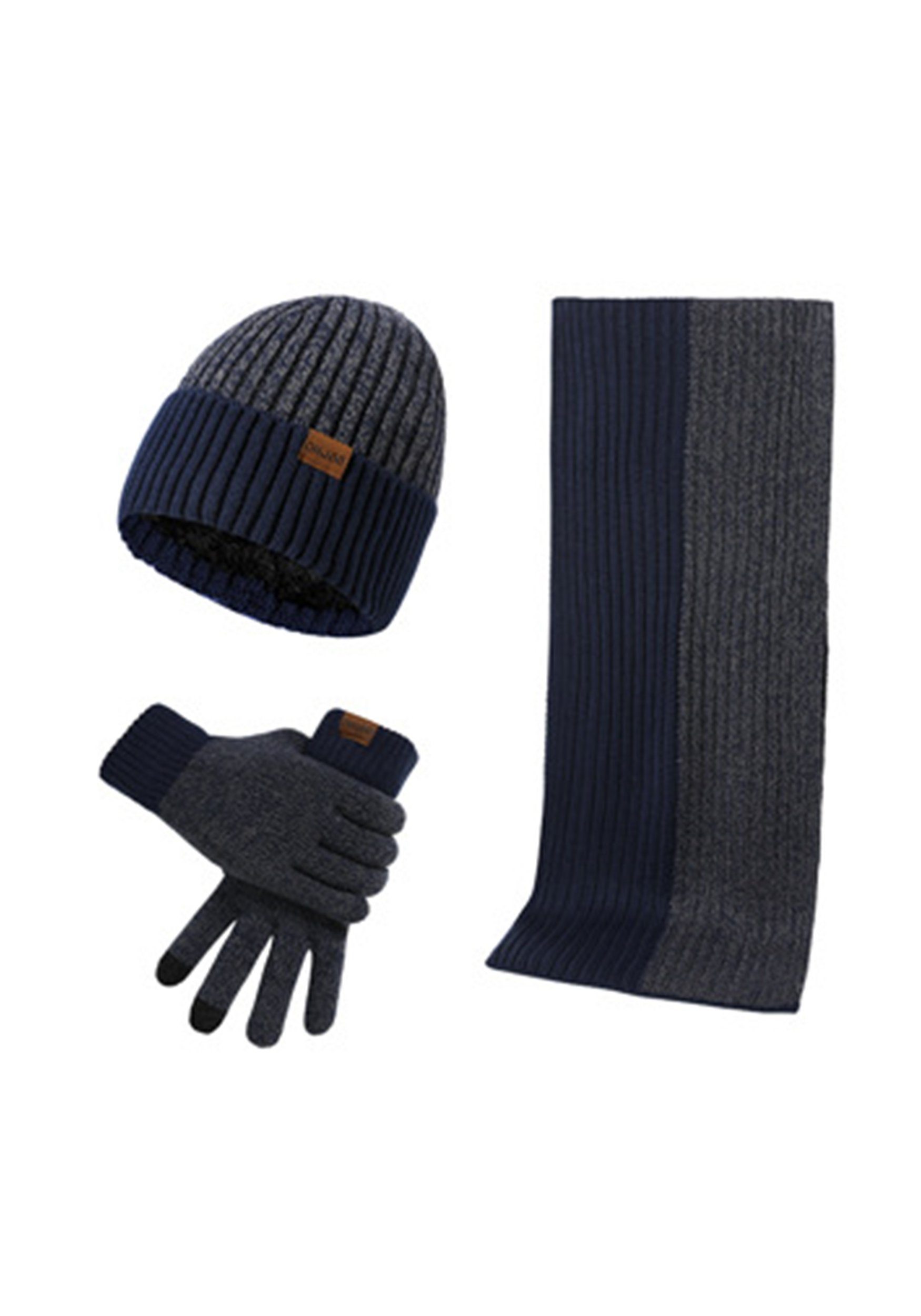 MAGICSHE Strickmütze Winter Hut verdickte Schal Handschuhe drei Stück Set Weich warm Blau