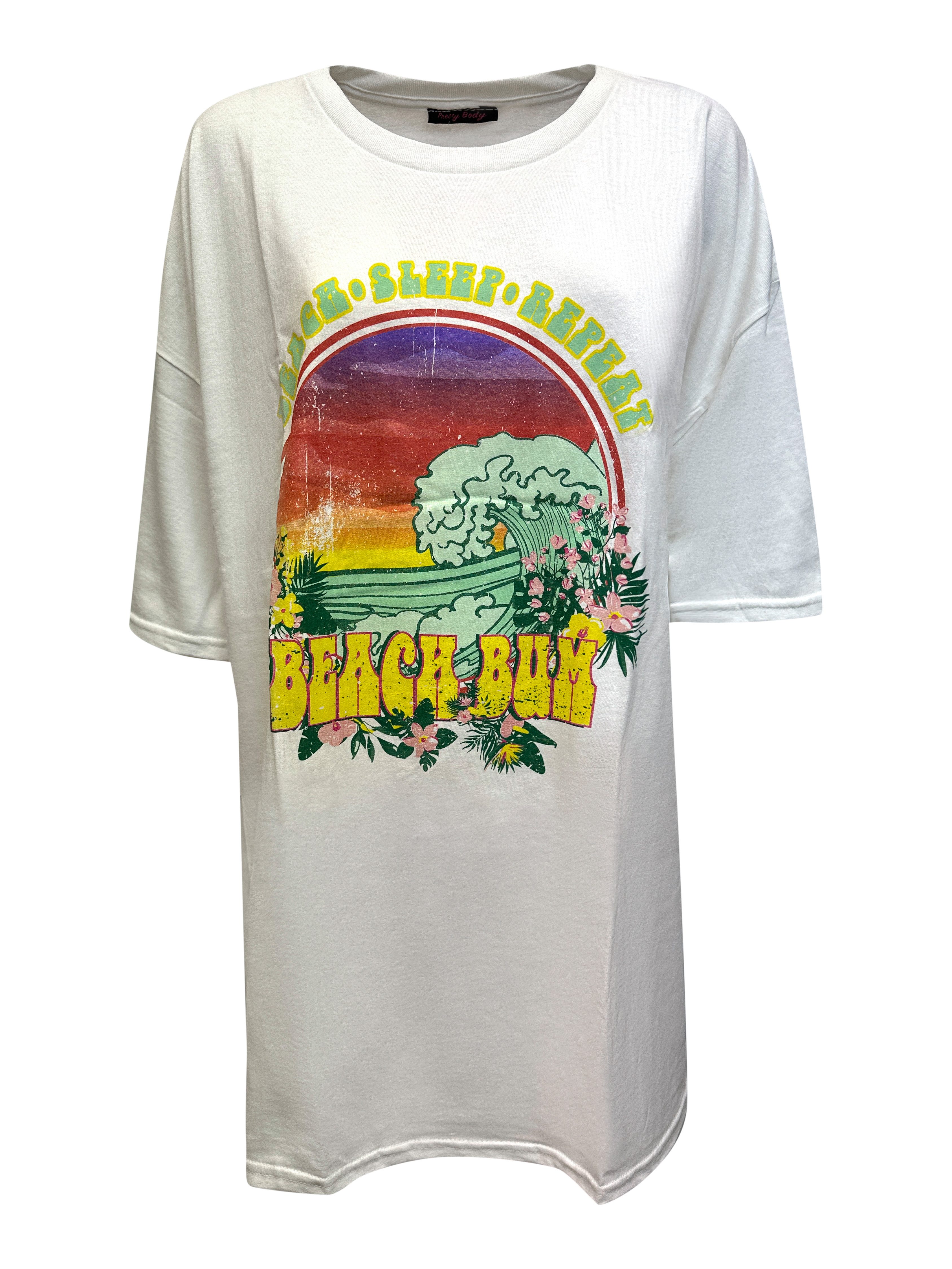 Worldclassca T-Shirt Worldclassca Oversized BEACH BUM Print T-Shirt lang So günstig online kaufen