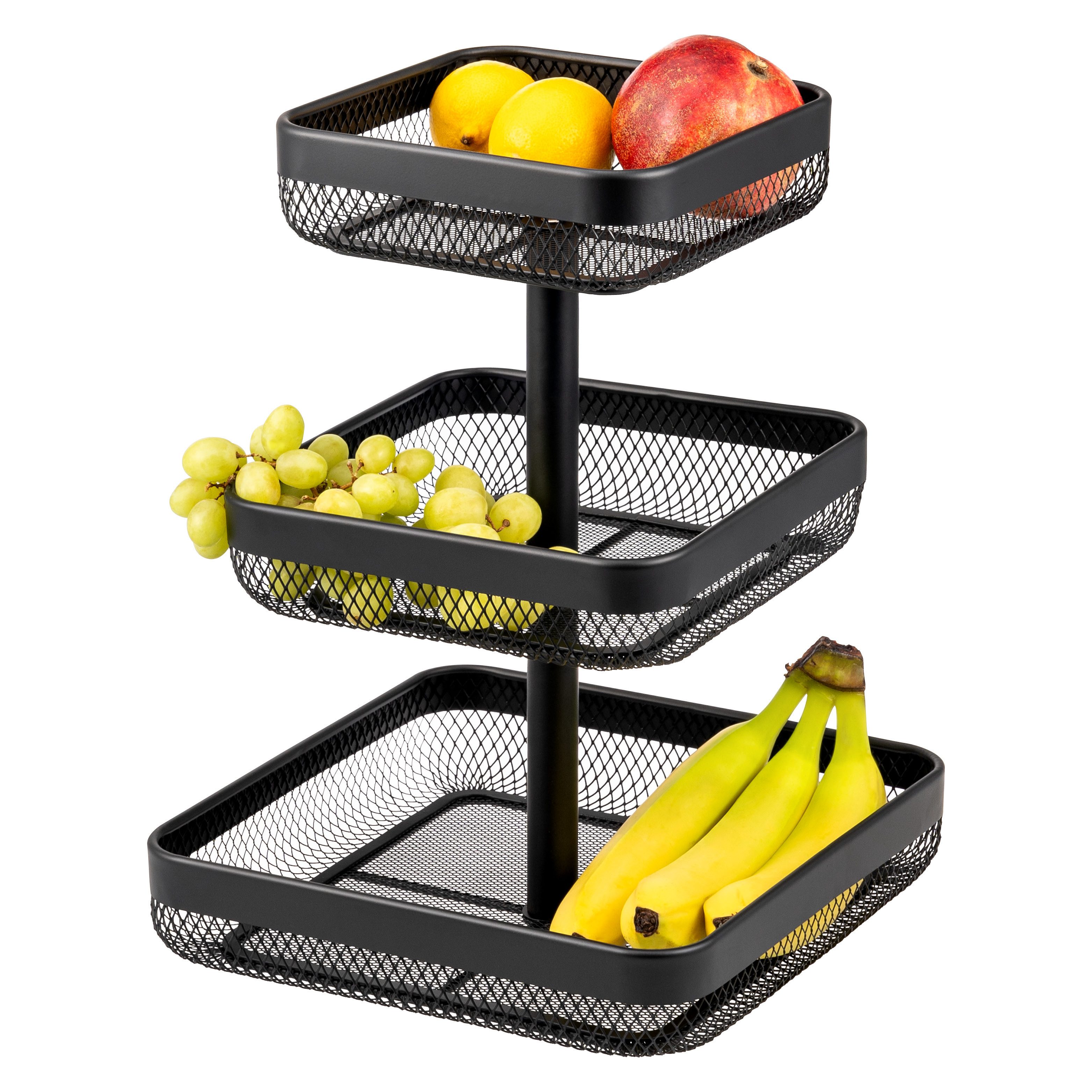 Obstschale 3-stöckig / Brotkorb, Obstkorb aus schwarzem Metall
