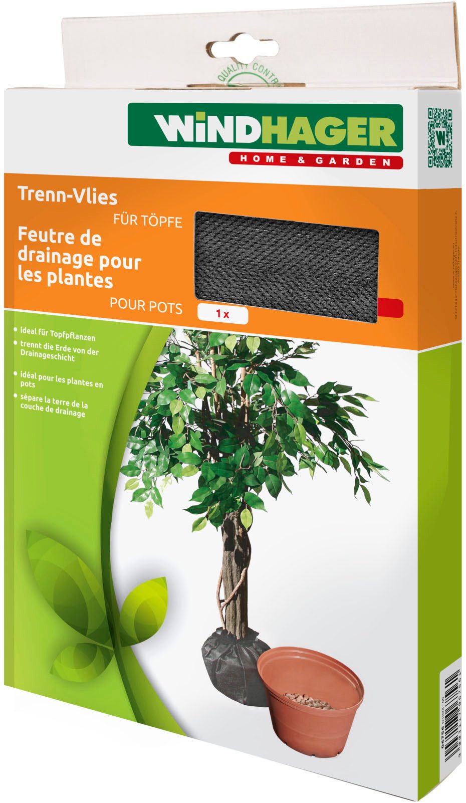 Windhager Gartenvlies Trenn-Vlies für Blumentöpfe und Kübelpflanzen, (1-St), Topfvlies 1 x 2 m, Pflanzenvlies schwarz