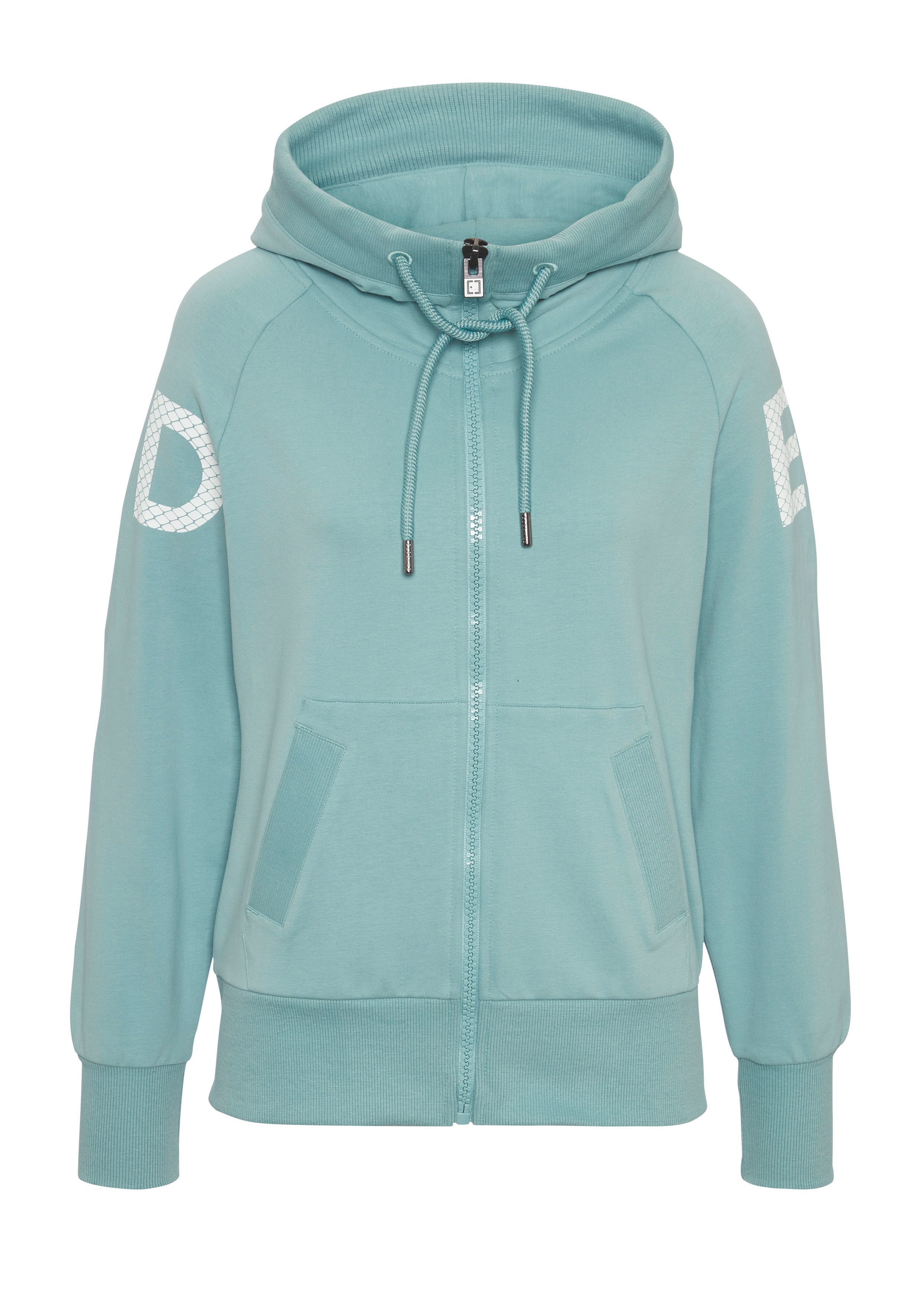 Elbsand Kapuzensweatjacke Kalea mit großem Logodruck hinten, bequeme Freizeitjacke mit Taschen