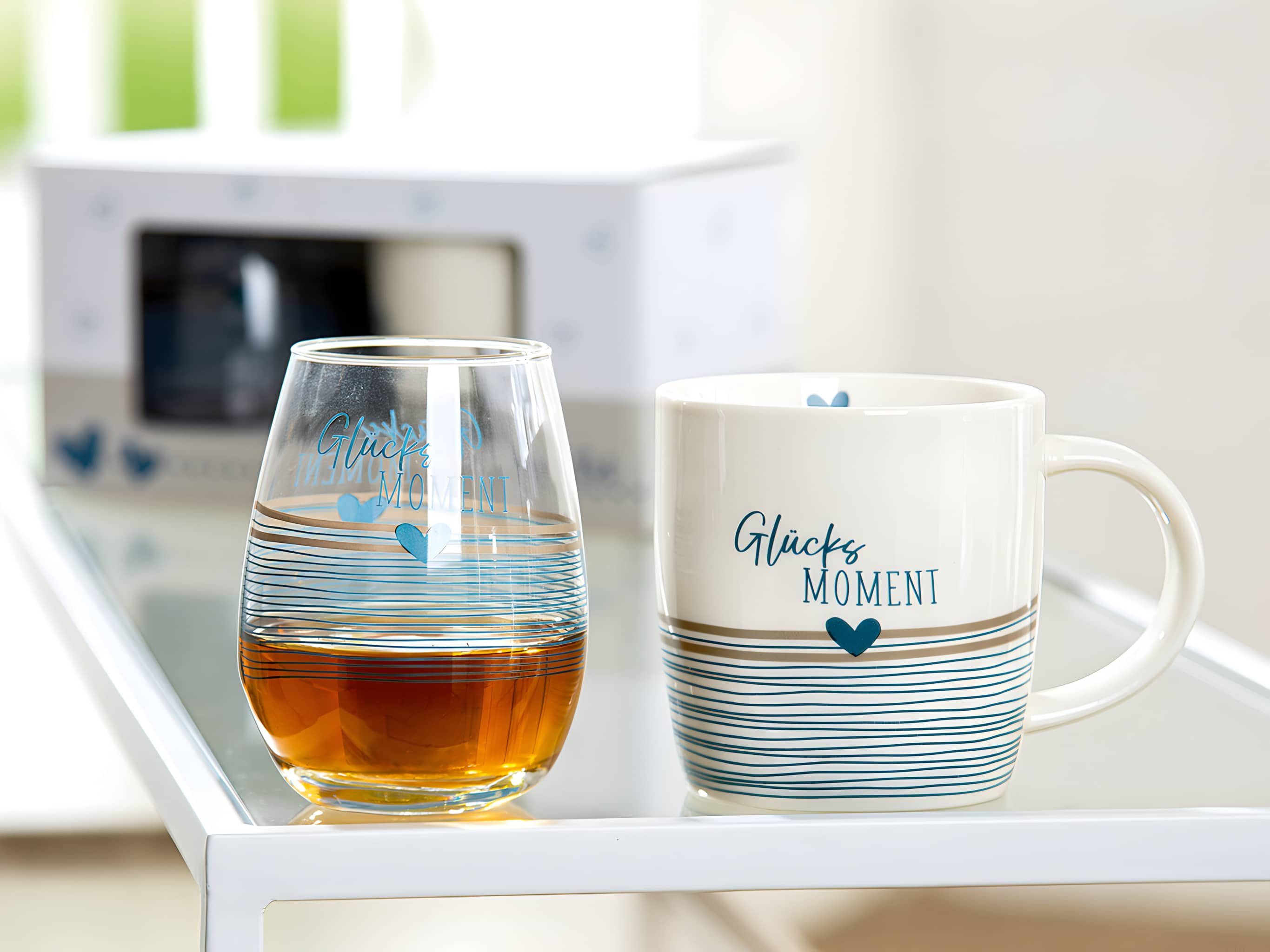 GILDE Geschirr-Set Porzellan/Glas 2er Set Glücksmoment (2-tlg), Porzellan & Glas, Charmante Geschenkidee - spülmaschinengeeignet
