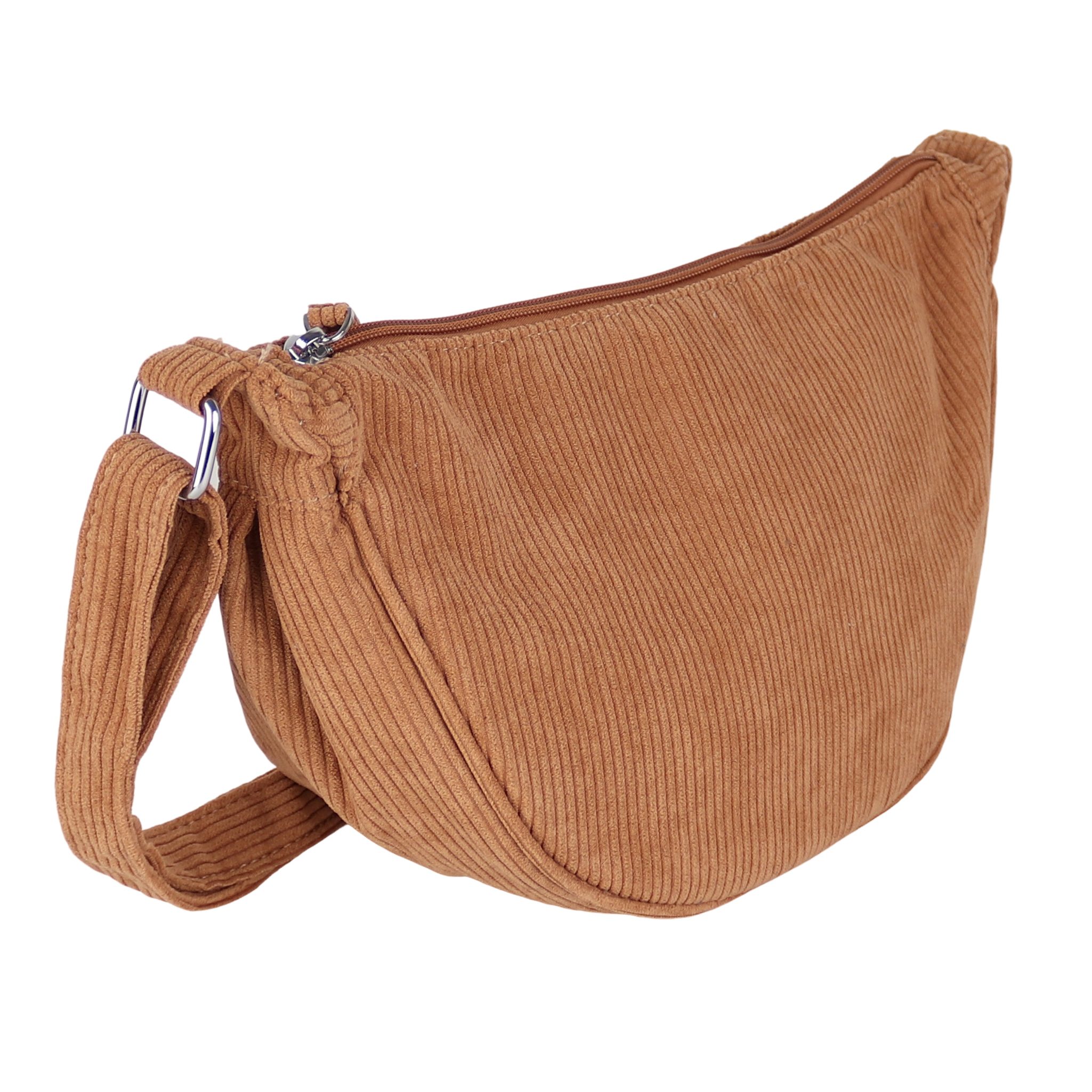 MIRROSI Schultertasche Damen Runde Bauchtasche aus Cord, Brusttasche, Leicht (Tasche,Bauchtasche für jeden Anlass, ca.30x18x12cm), Crossbody Bag, verstellbaren  – Bild 2 von 4