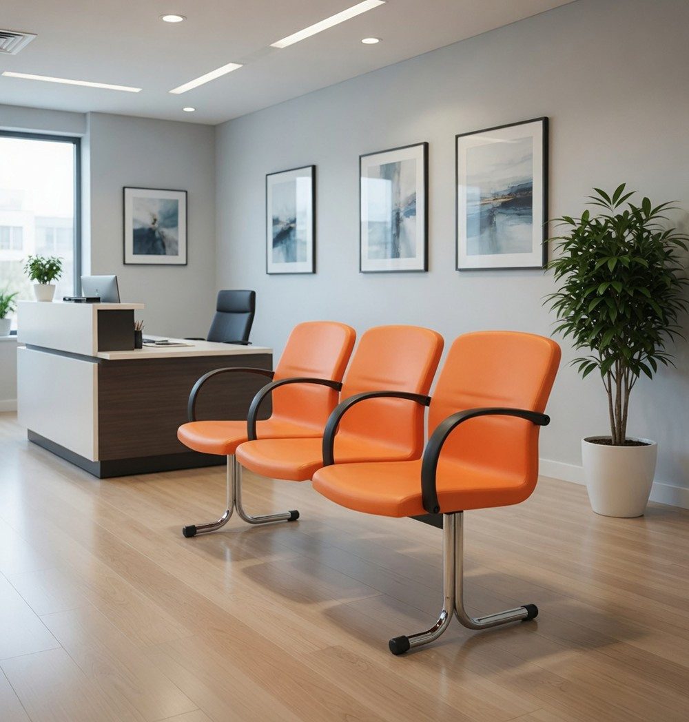 Xlmoebel Besucherstuhl Moderne Dreisitzer-Besucherbank in Orange für Wartebereiche (3-Sitzer; mit Armlehnen; Metallgestell, 1 St), Made in Europa