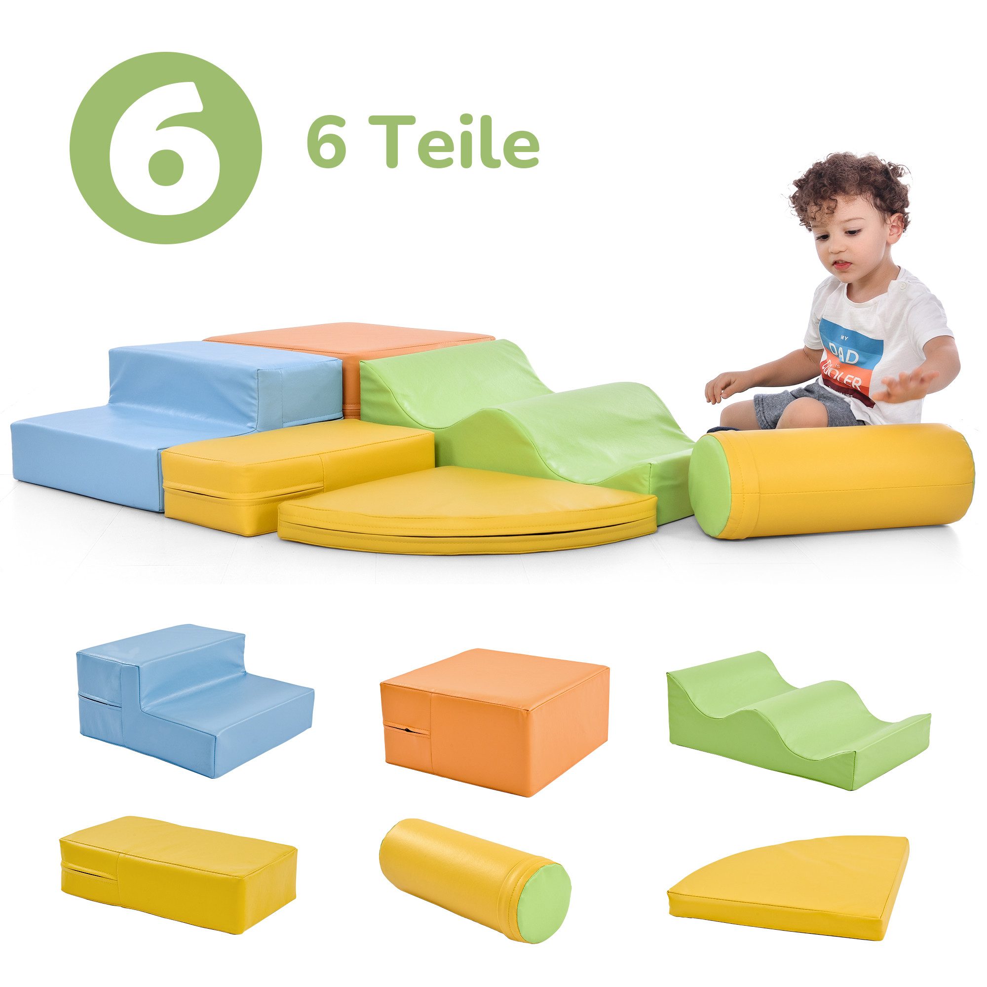 MC Star 6 TLG Riesenbausteine zum Toben & Klettern Großbausteine für Kinder Spielbausteine, (Treppe und Rutsche für Kinder - Spielzeug zum Klettern, Rutschen und Krabbeln. im Vorschulalter & Babys Softbausteine, bunt)