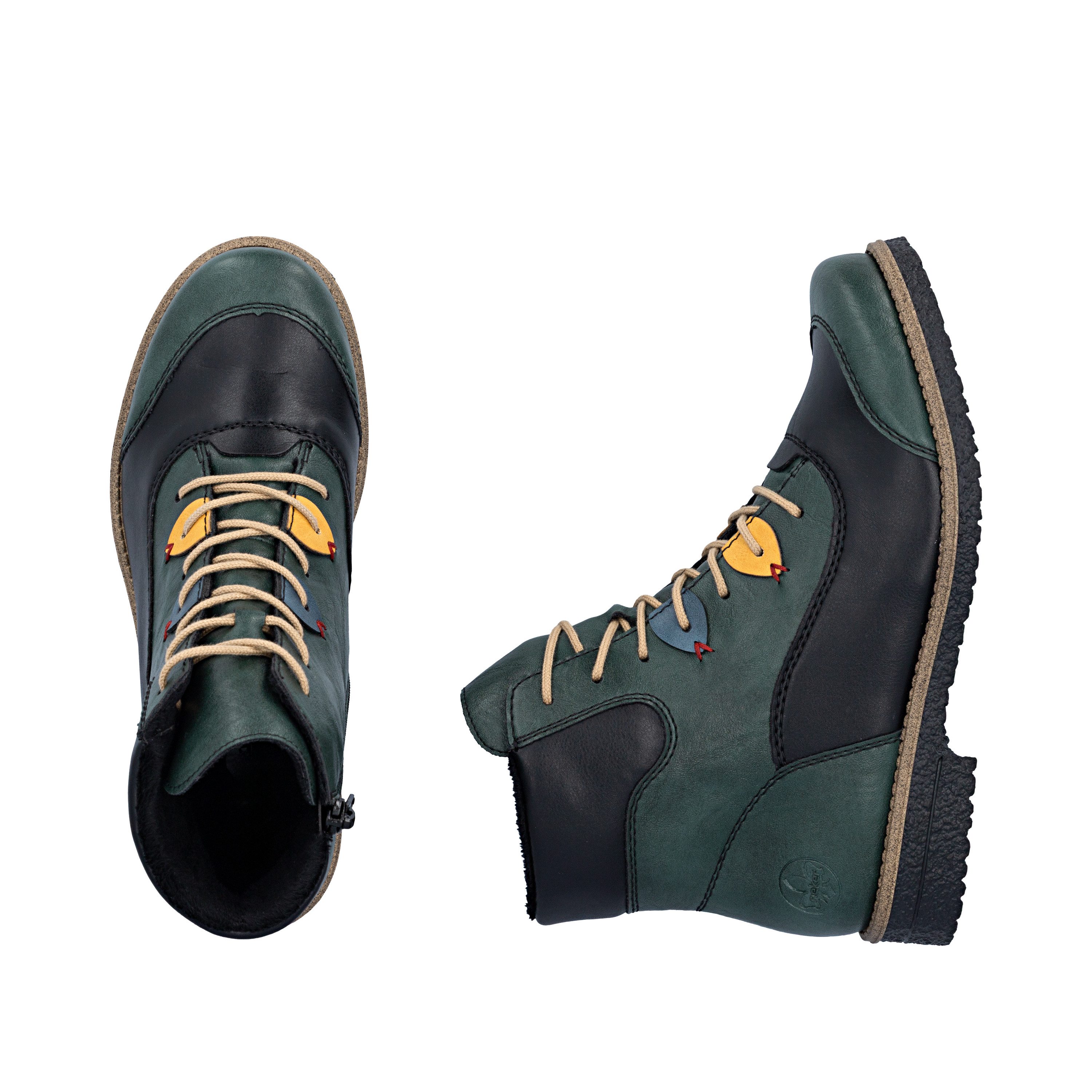 Rieker Schnürstiefelette Boots, Schnürboots, Blockabsatz mit bunten Applikationen