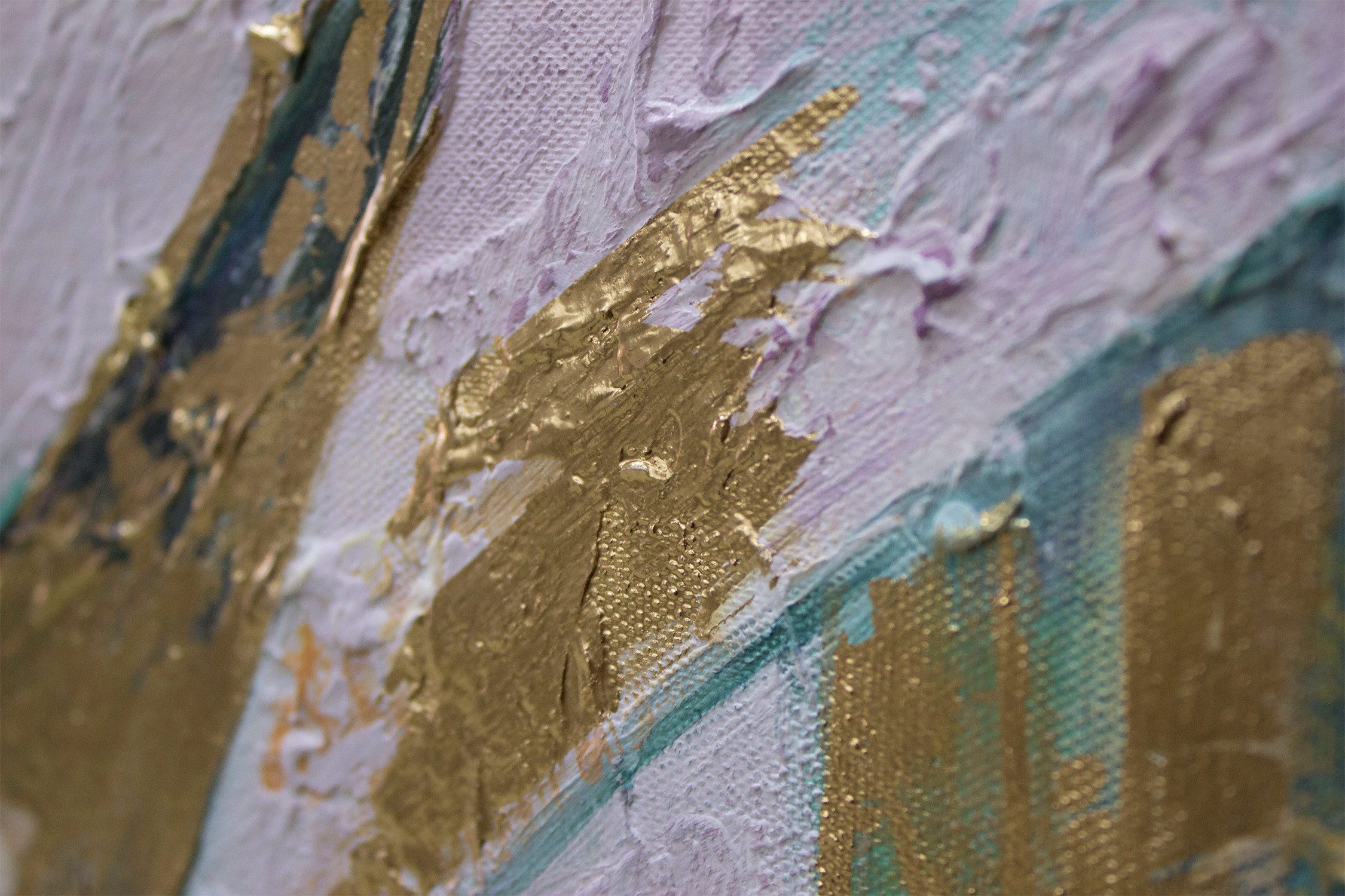 YS-Art Gemälde Herbstnuancen, Blumen, Leinwand Bild Handgemalt Gold Grün Pflanzen Sauerstoff
