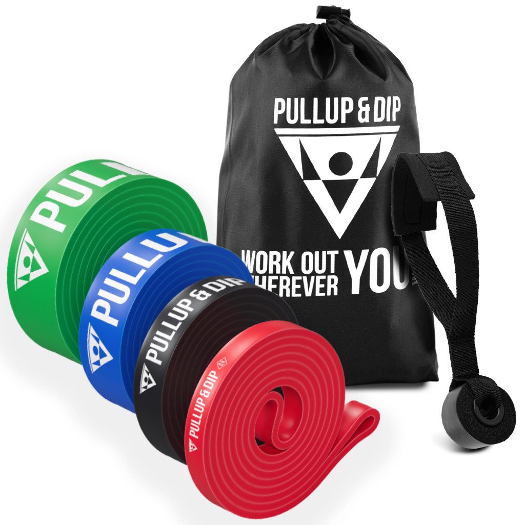 Pullup & Dip Trainingsband Fitnessbänder mit Tasche, Türanker (bei Sets) und Übungsguide