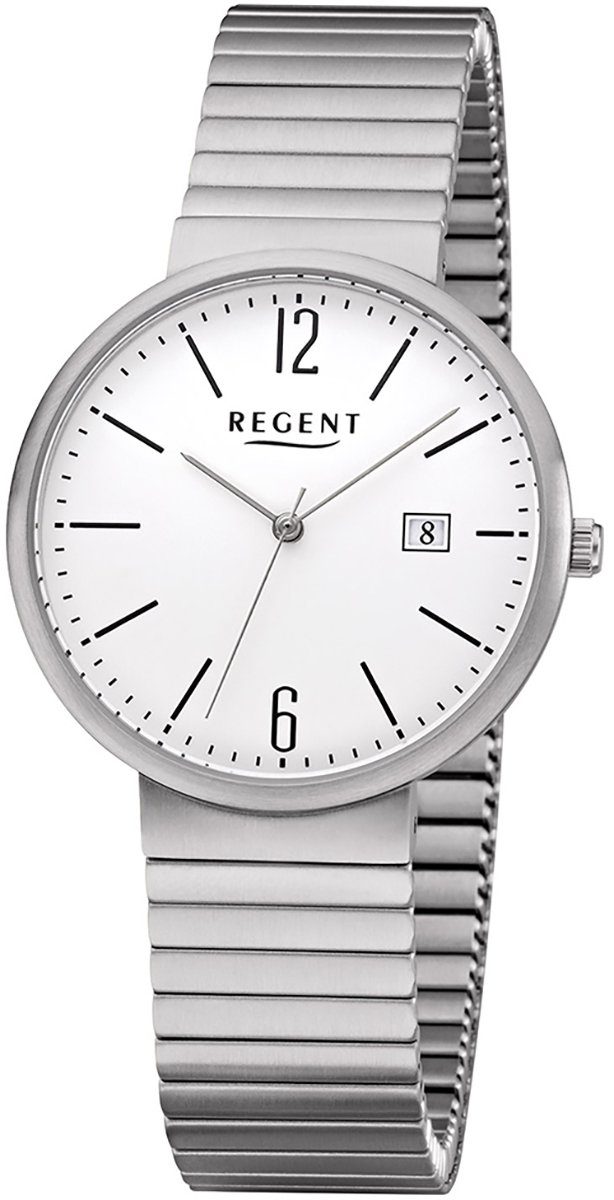 Metallarmband Regent Regent (ca. rund, Herren F-1200 Herren Uhr Quarz, Quarzuhr mittel 38mm), Armbanduhr Metall