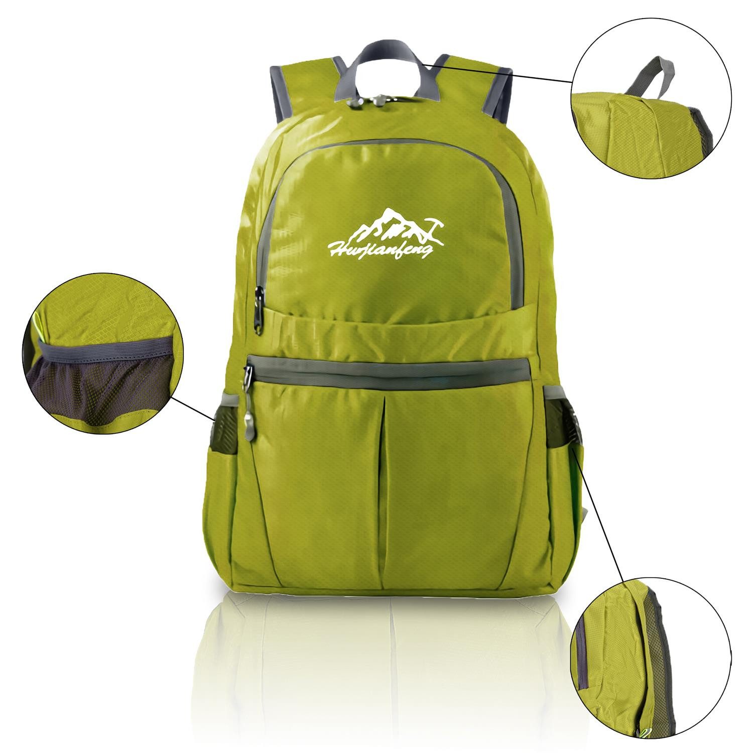 Intirilife Tagesrucksack (Faltbarer Rucksack Ultraleicht in Limette, 1-tlg), 36L Unisex Wanderrucksack Wasserdicht